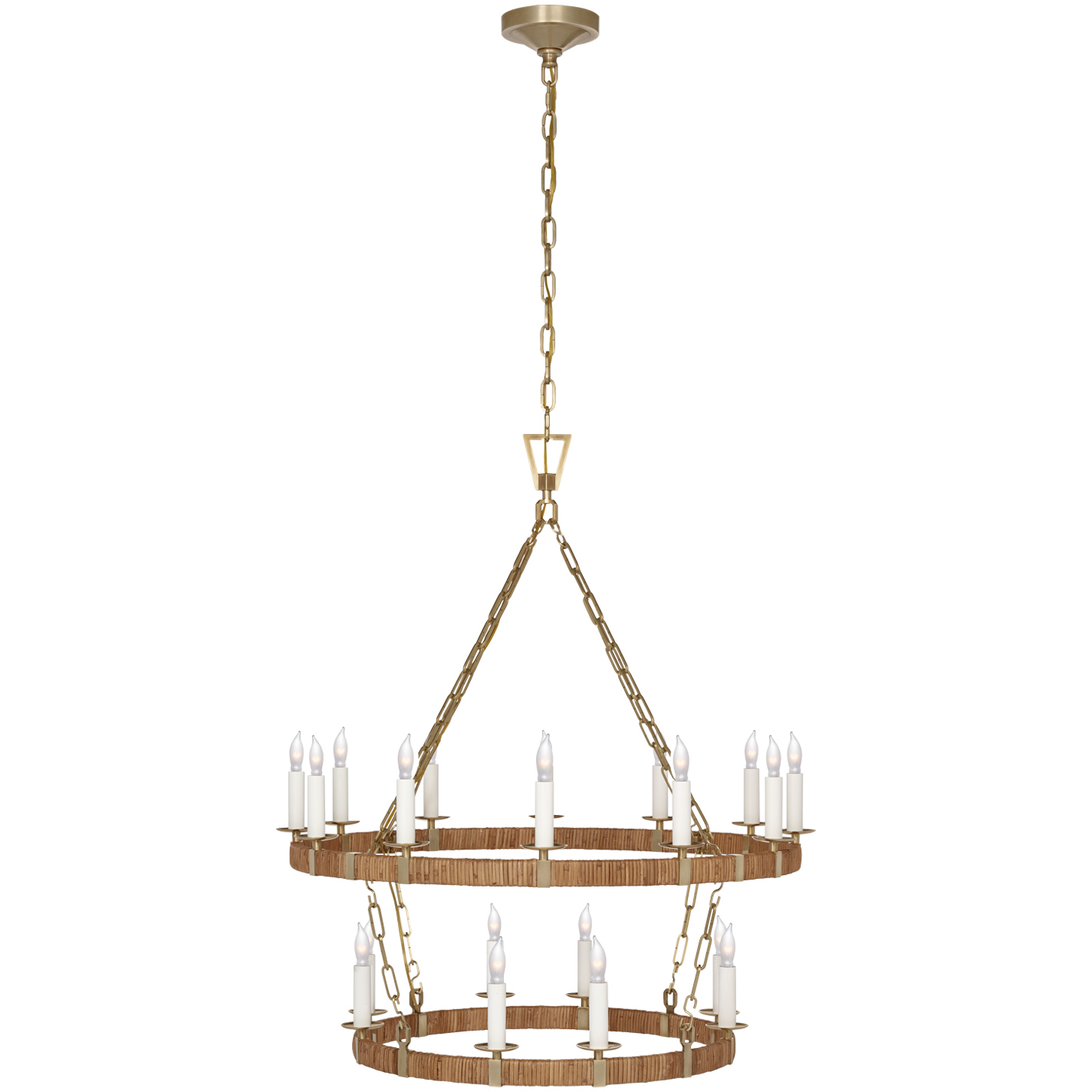 Chapman & Myers Darlana5 LED 31.75 inch Antique-Burnished Brass and Natural Rattan Two Tier Chandelier Ceiling Light, Medium