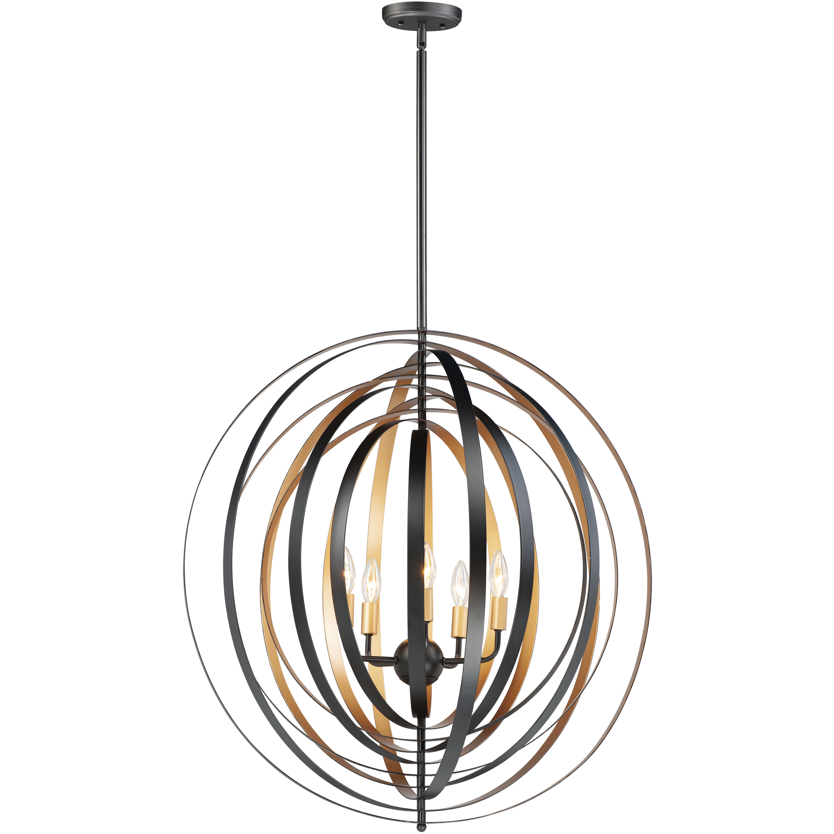 Radial 5 Light 30 inch Black and Gold Pendant System Ceiling Light