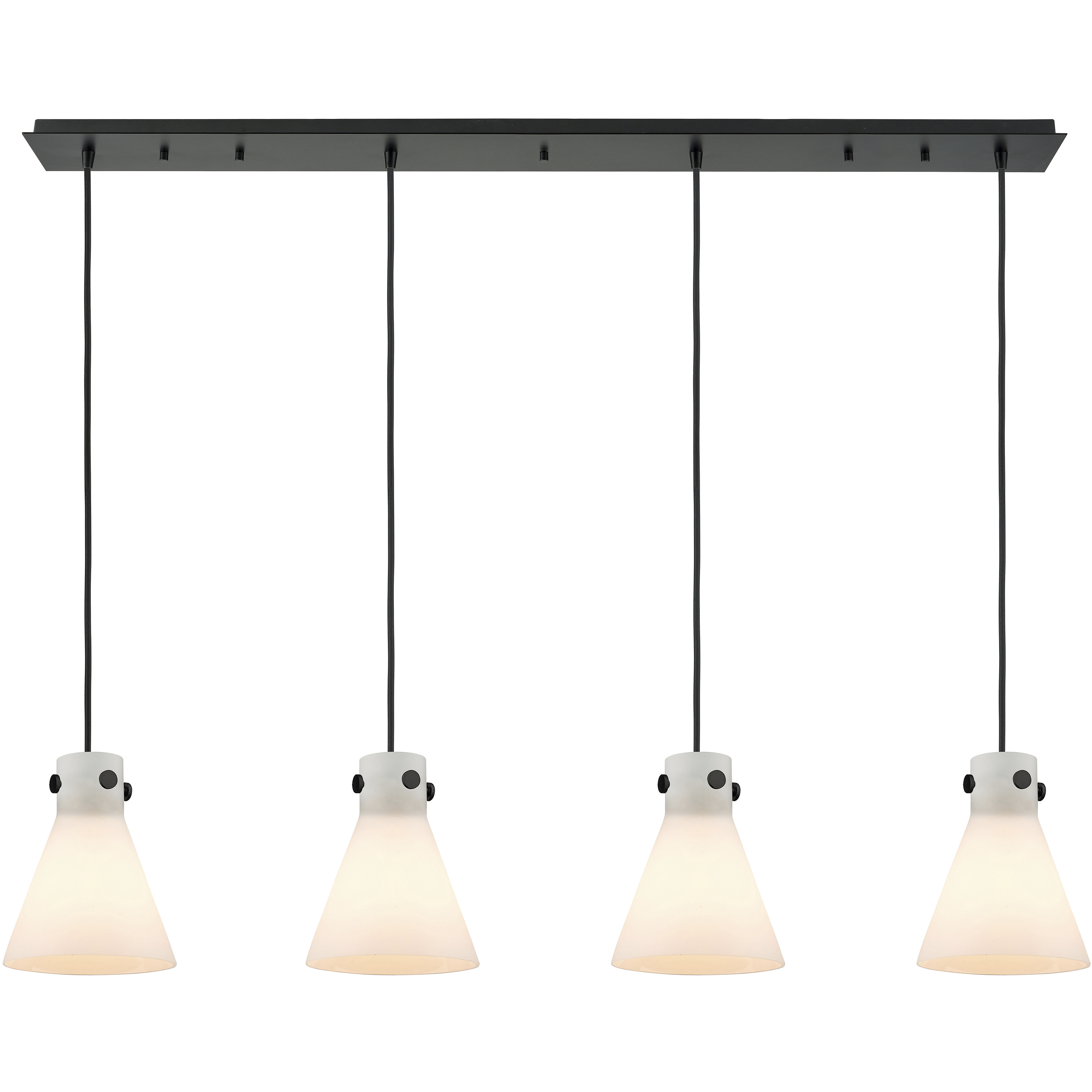 Newton Cone 4 Light 51.75 inch Matte Black Linear Pendant Ceiling Light in White Glass