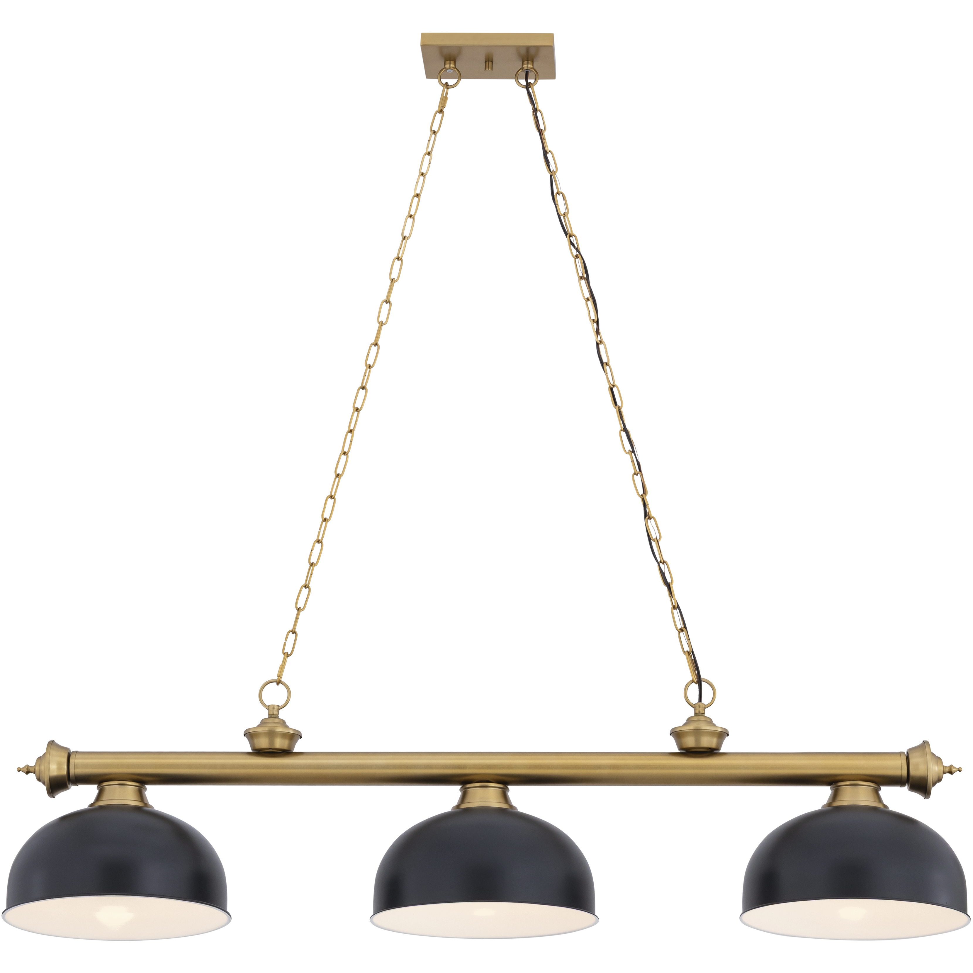 Cordon 3 Light 55.25 inch Heritage Brass Billiard Ceiling Light in Matte Black