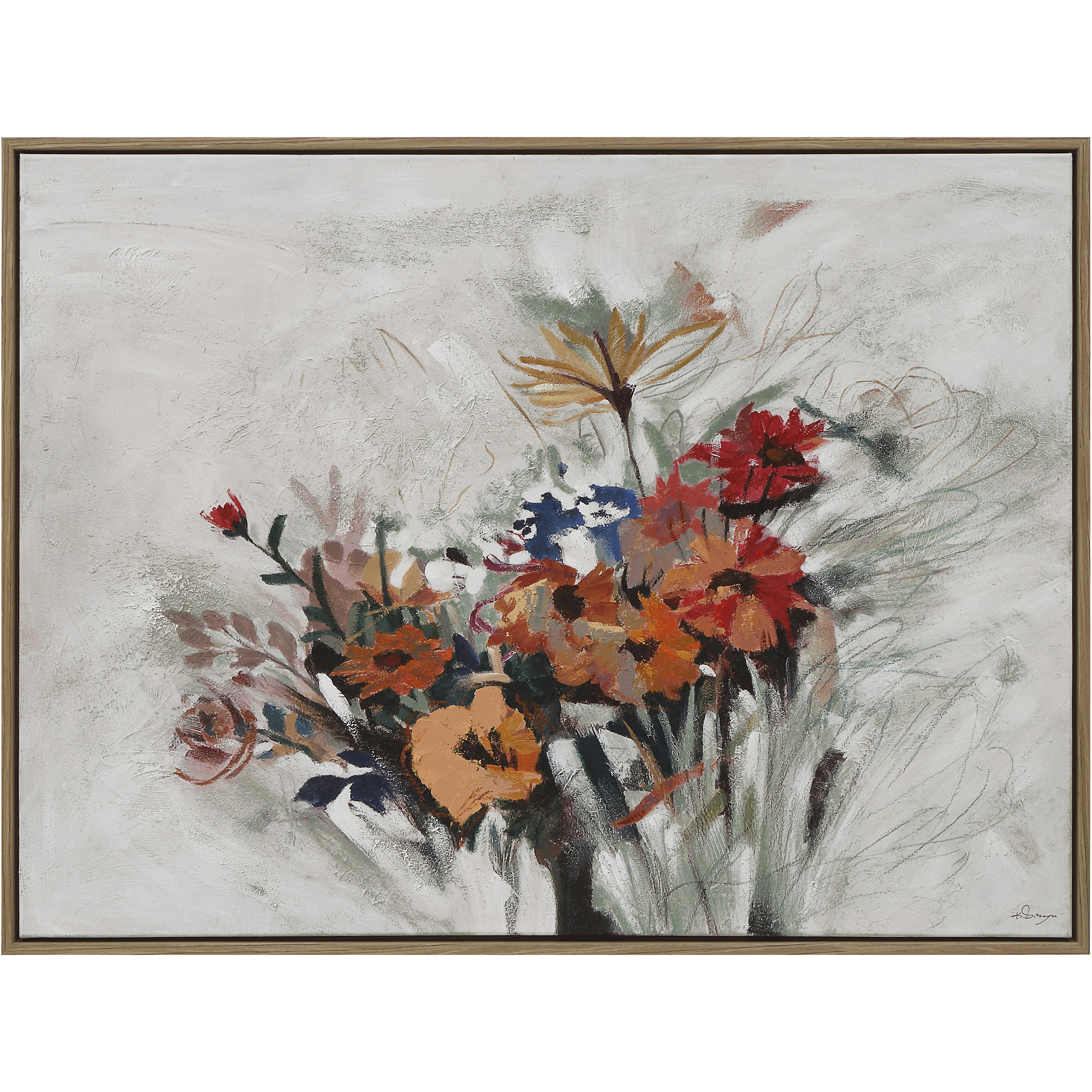 Liliosa Multicolor and Medium Walnut Canvas Art