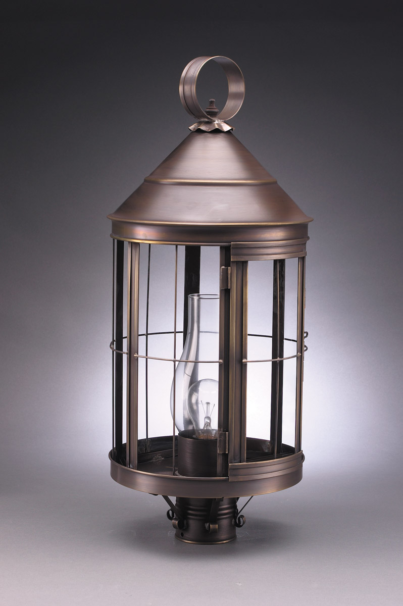 Heal 1 Light 25 inch Dark Brass Post Lamp in Clear Seedy Glass, One 75W Medium with Chimney