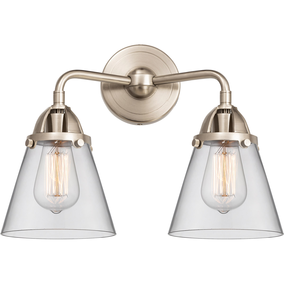 Nouveau 2 Small Cone 2 Light 14 inch Brushed Satin Nickel Bath Vanity Light Wall Light in Clear Glass