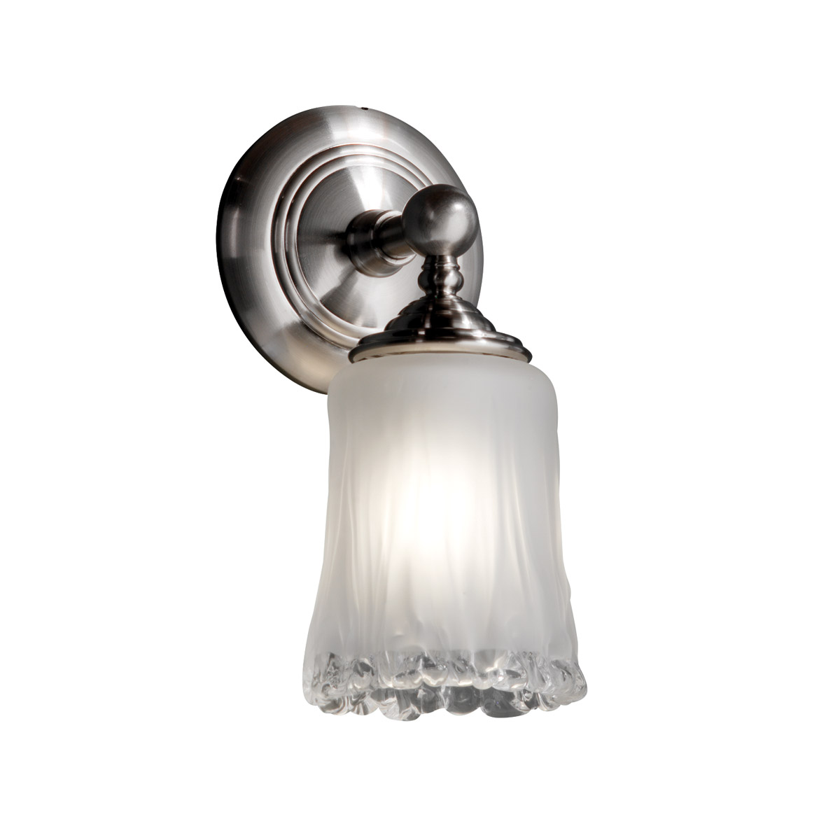 Veneto Luce Wall Sconce Wall Light in Brushed Nickel, White Frosted (Veneto Luce), Cylinder with Rippled Rim, Incandescent