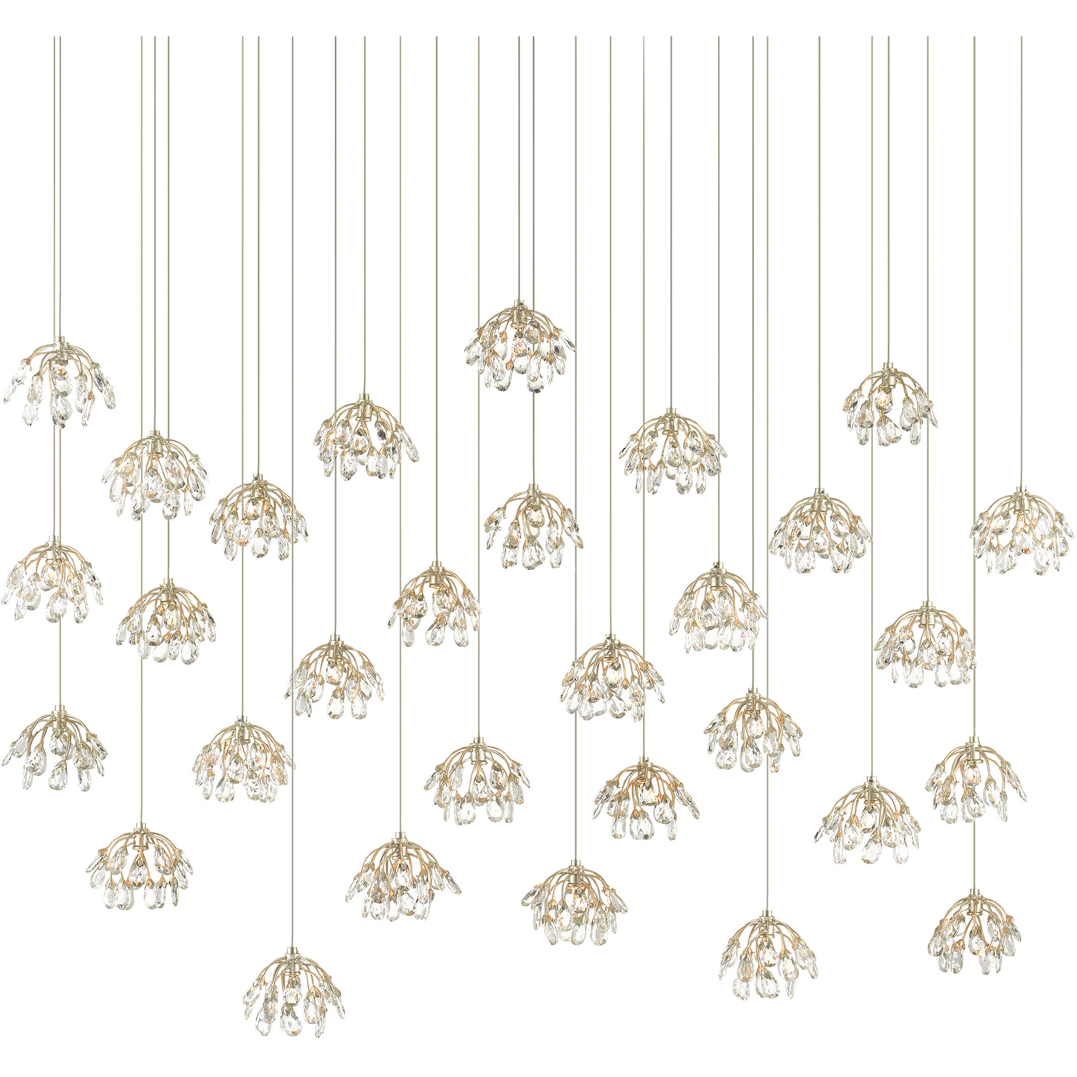 Crystal Bud 30 Light 56 inch Contemporary Silver Leaf Multi-Drop Pendant Ceiling Light