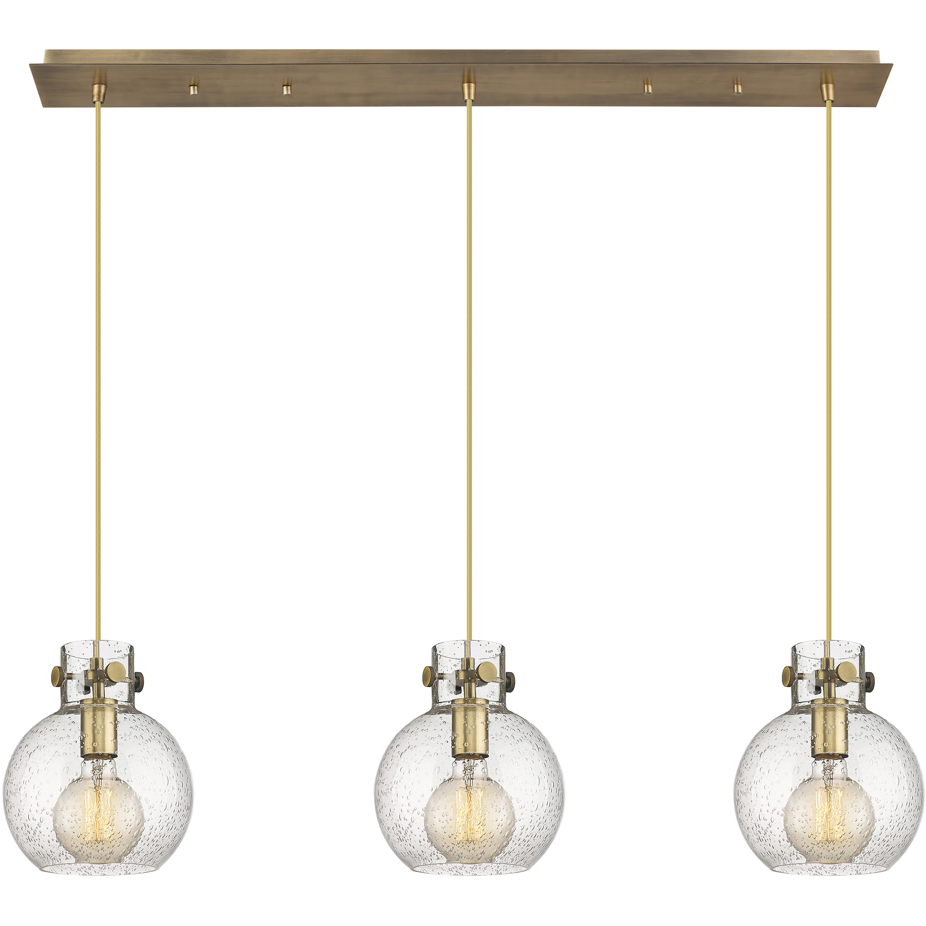 Newton Sphere 3 Light 39.75 inch Brushed Brass Linear Pendant Ceiling Light in Seedy Glass