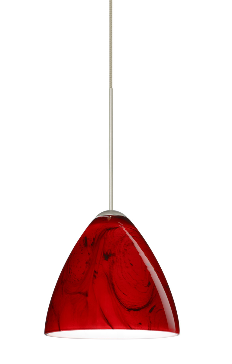 Mia 1 Light Satin Nickel Pendant Ceiling Light in Magma Glass, Halogen
