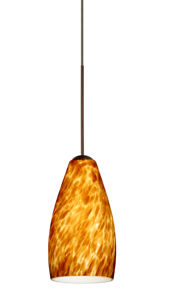 Besa Lighting Karli 1 Light Bronze Pendant Ceiling Light in Incandescent, Amber Cloud Glass 1XT-719818-BR - Open Box