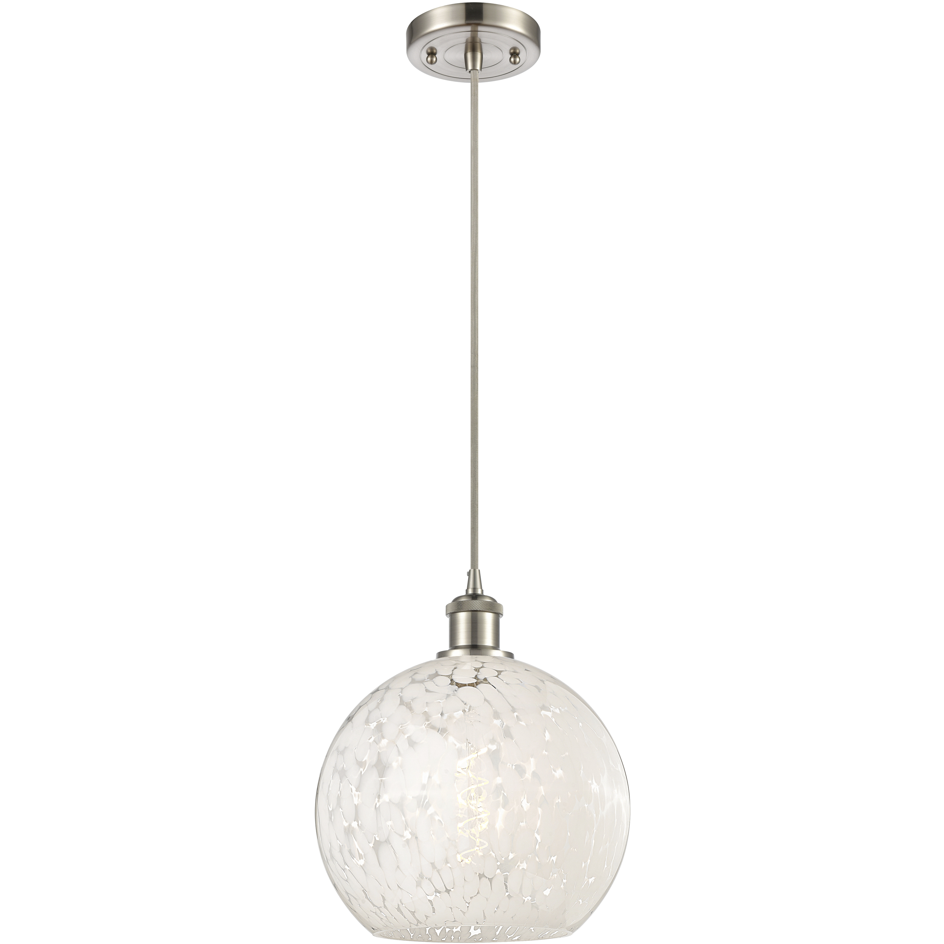 Ballston White Mouchette 1 Light 10 inch Brushed Satin Nickel Cord Hung Mini Pendant Ceiling Light