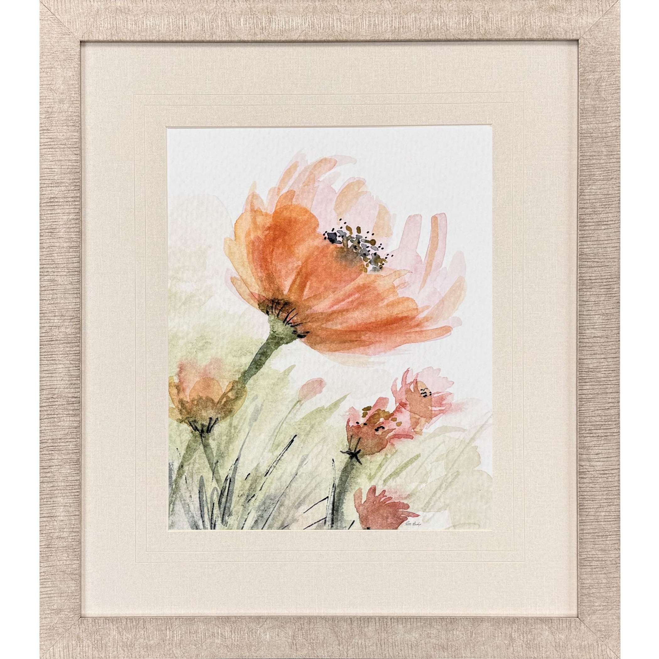 Perfect Poppies Orange and Green and Beige and Multi Framed Art, Propac