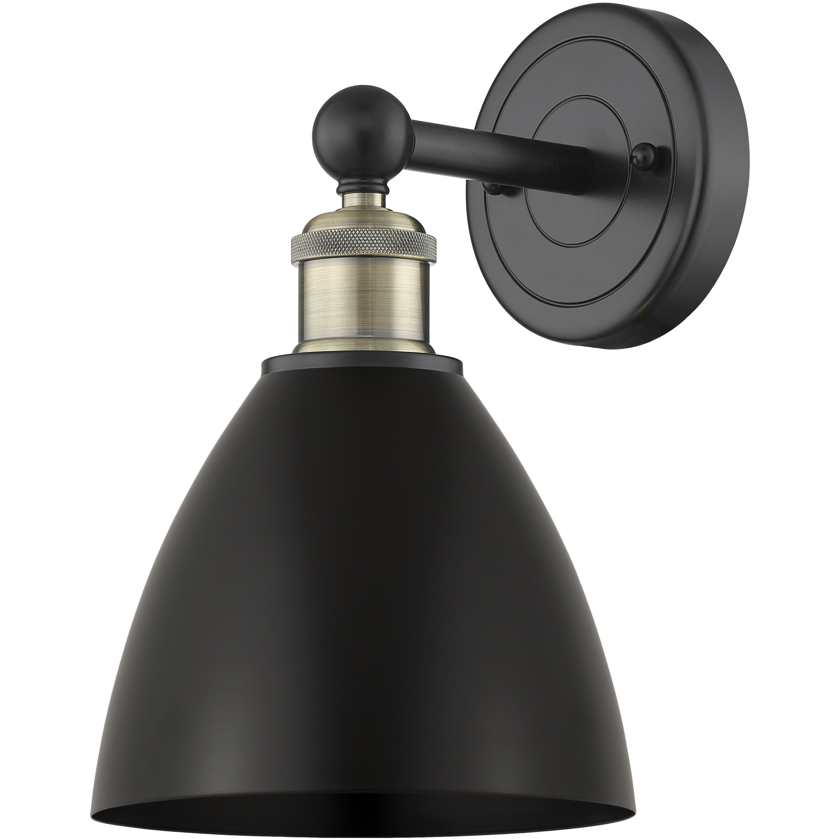 Metal Bristol Sconce Wall Light in Black Antique Brass, Matte Black, Dome