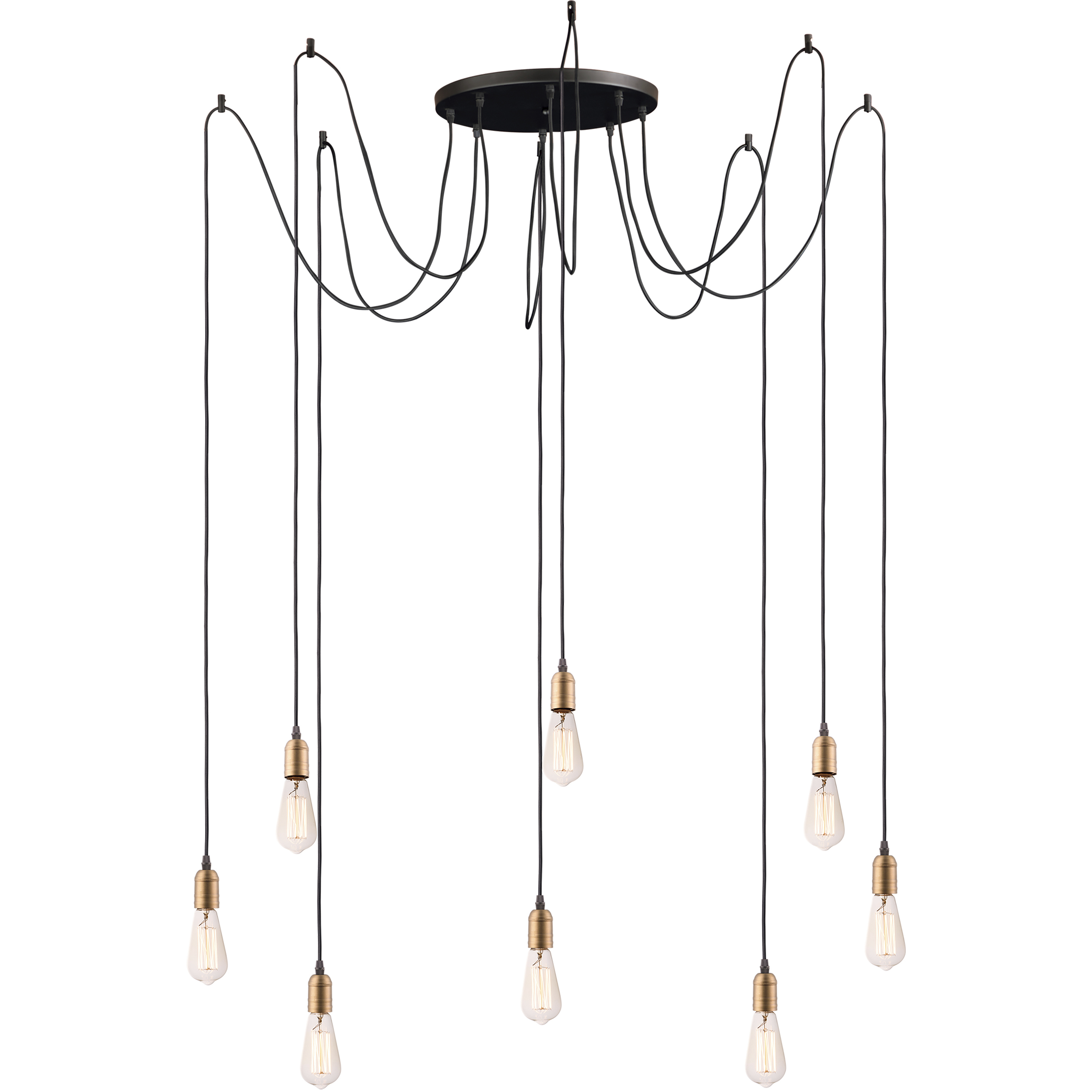 Early Electric 8 Light 15.75 inch Black and Antique Brass Multi-Light Pendant Ceiling Light