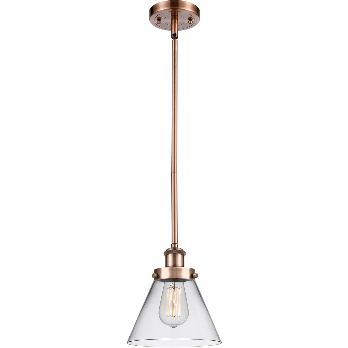 Ballston Large Cone 1 Light 8 inch Antique Copper Pendant Ceiling Light in Clear Glass