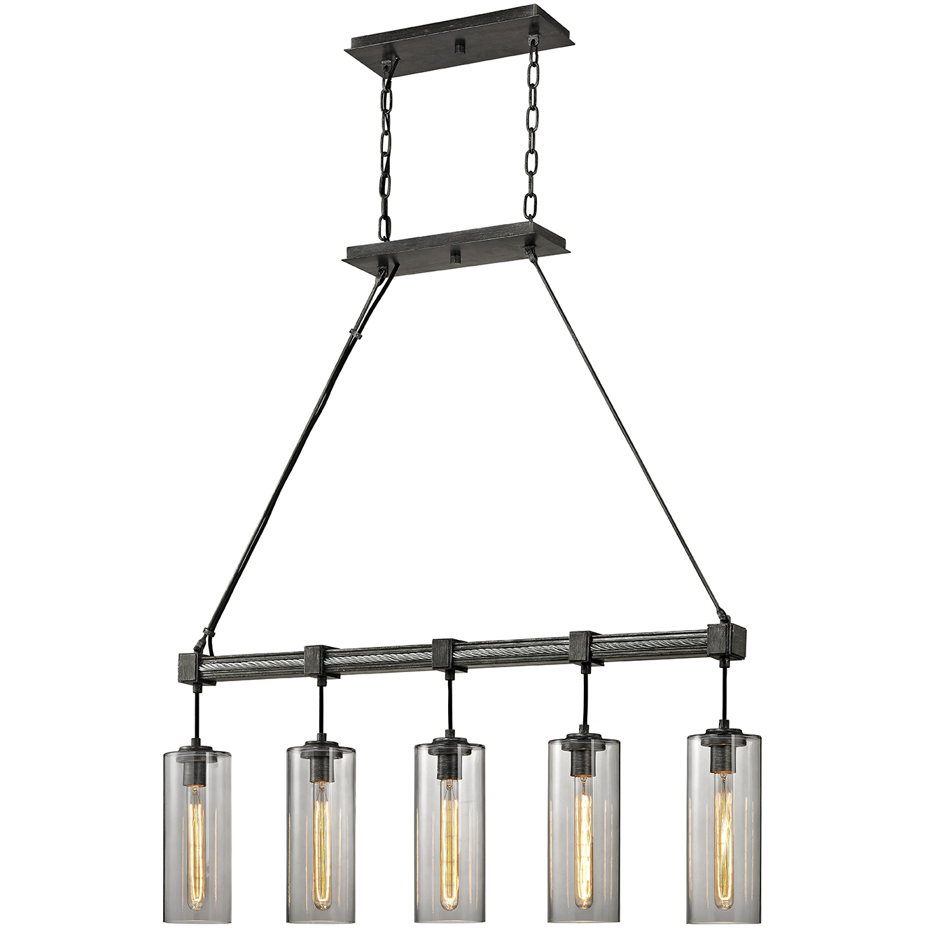 Union Square 5 Light 42.25 inch Graphite Linear Ceiling Light, Smoke Glass