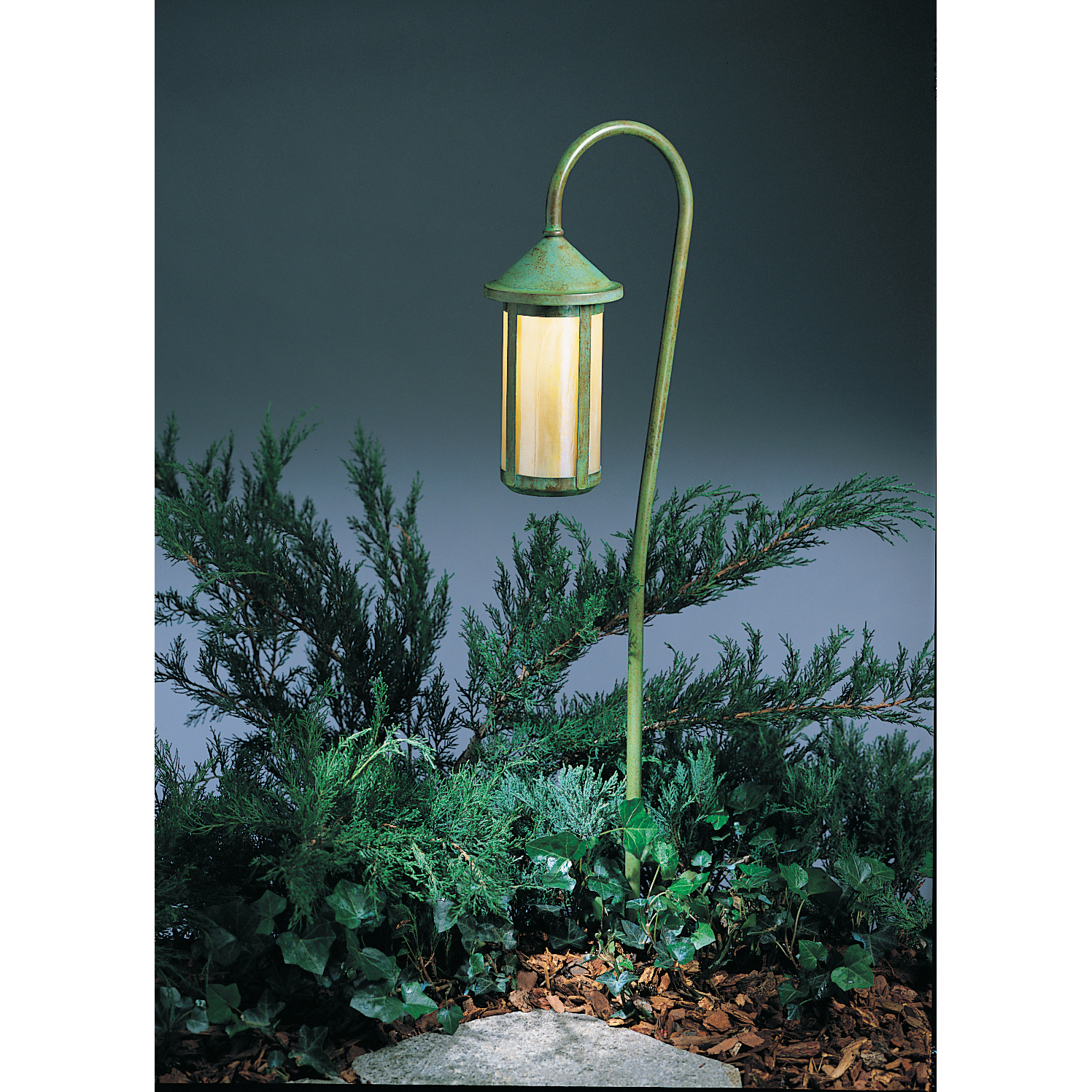 Berkeley 12V 18 watt Verdigris Patina Landscape Light in White Opalescent