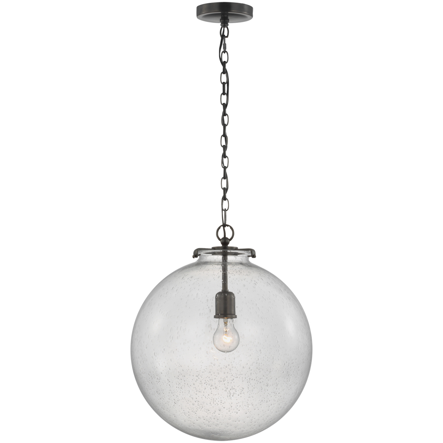 Thomas O'Brien Katie LED 16 inch Bronze Globe Pendant Ceiling Light in Seeded Glass, Large