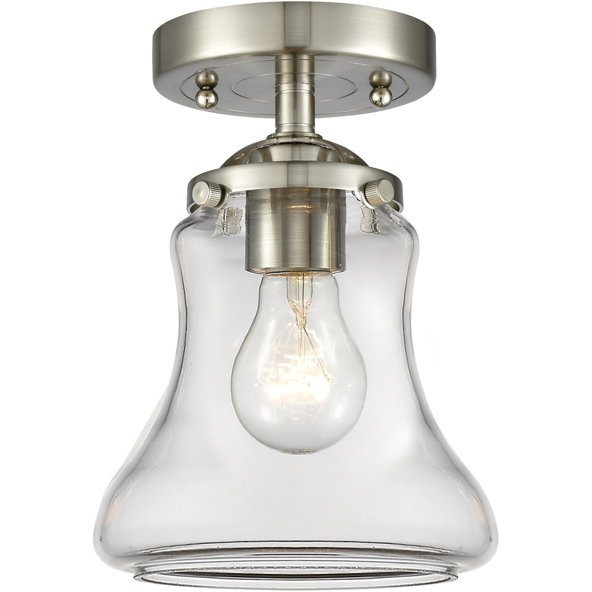 Nouveau Bellmont LED 6 inch Brushed Satin Nickel Semi-Flush Mount Ceiling Light in Matte White Glass, Nouveau