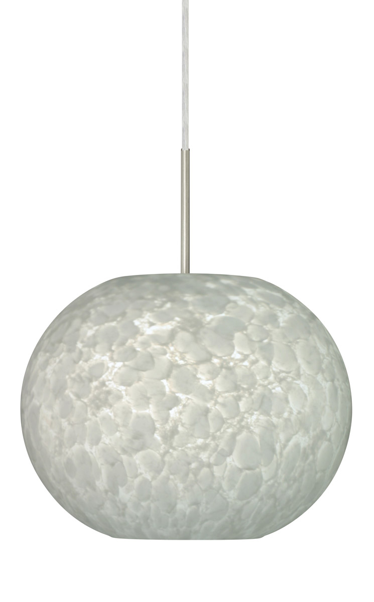 Luna 1 Light Satin Nickel Pendant Ceiling Light in Incandescent, Carrera Glass