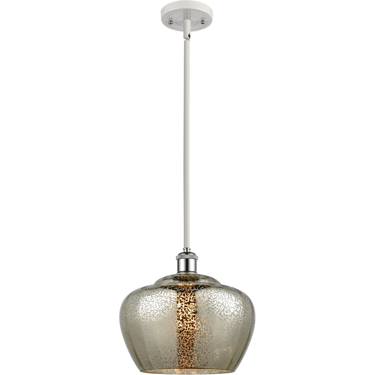 Ballston Large Fenton 1 Light 11 inch White and Polished Chrome Pendant Ceiling Light in Mercury Glass, Ballston