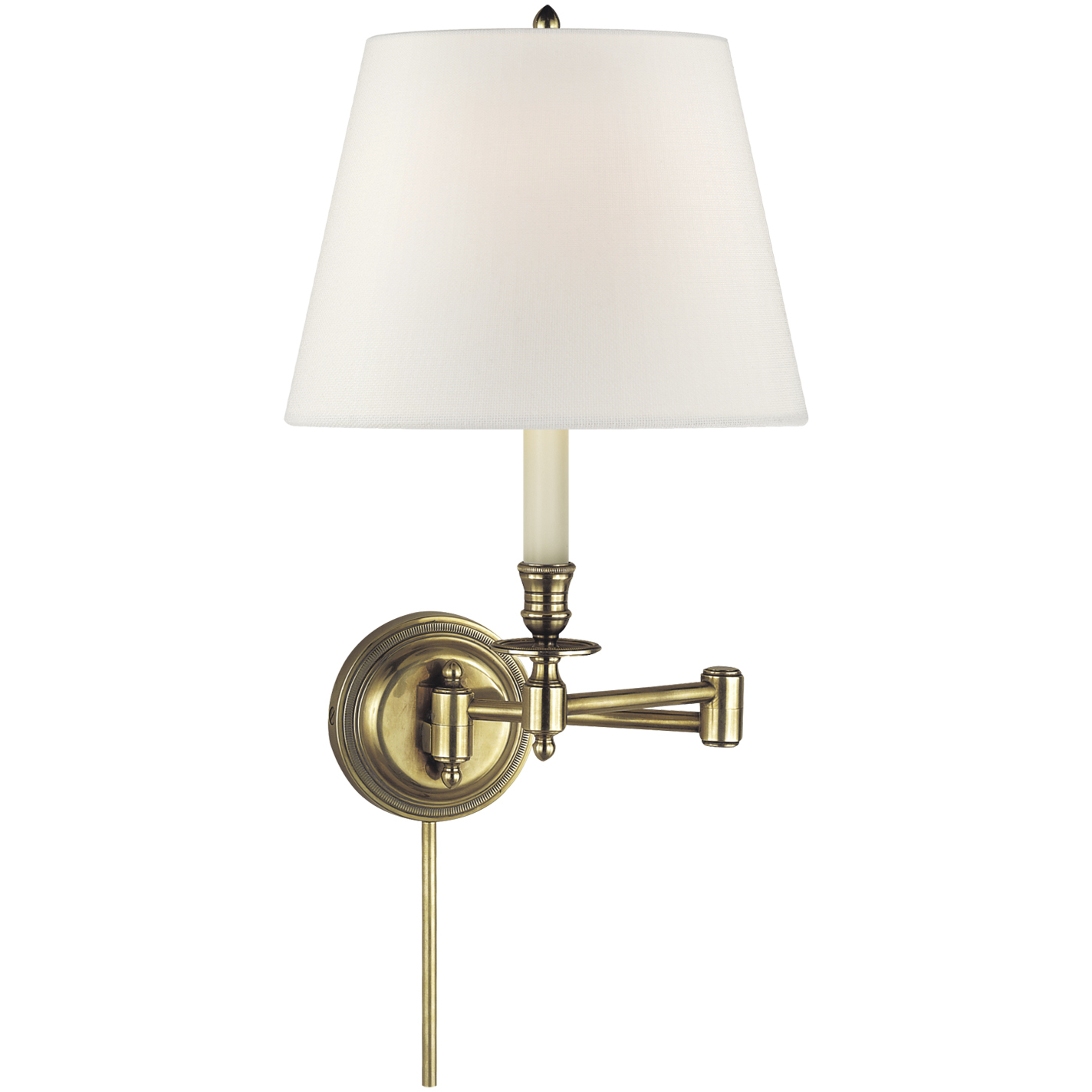 Candle Stick 19 inch 60 watt Hand-Rubbed Antique Brass Swing Arm Wall Light in Linen