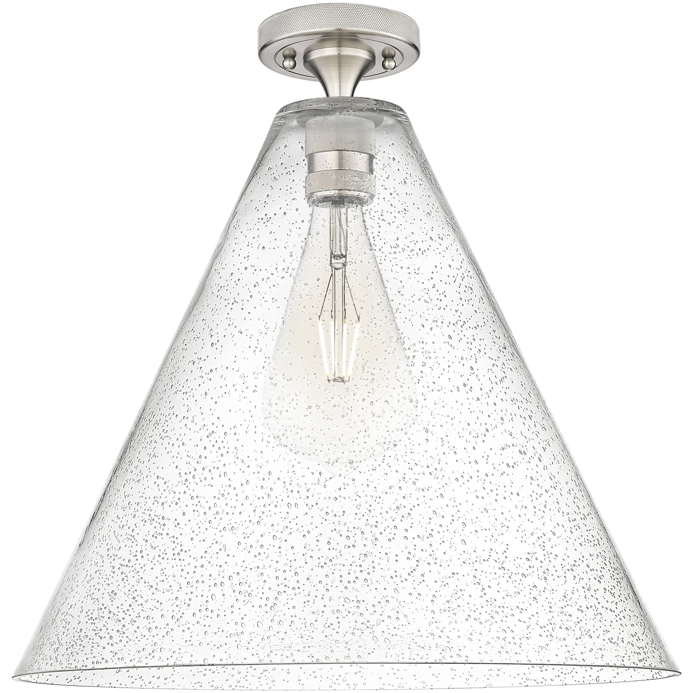 Crown Point 1 Light 16 inch Satin Nickel Flush Mount Ceiling Light in Seedy Glass