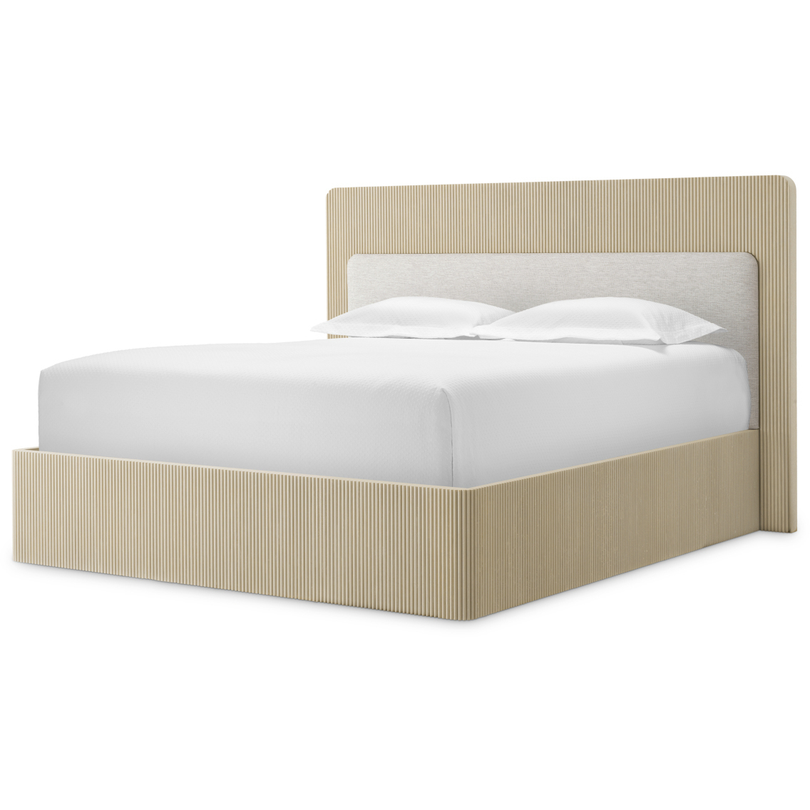 Dimitrios Washed Oak Veneer and Solid Wood and Durini Natural Bed Frame, Queen Size