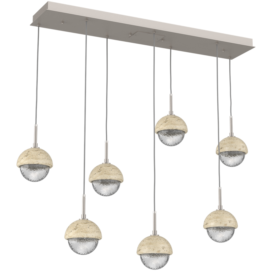 Cabochon LED 46.1 inch Metallic Beige Silver with Travertine Stone Linear Multi-Pendant Ceiling Light in Clear, 2700K LED
