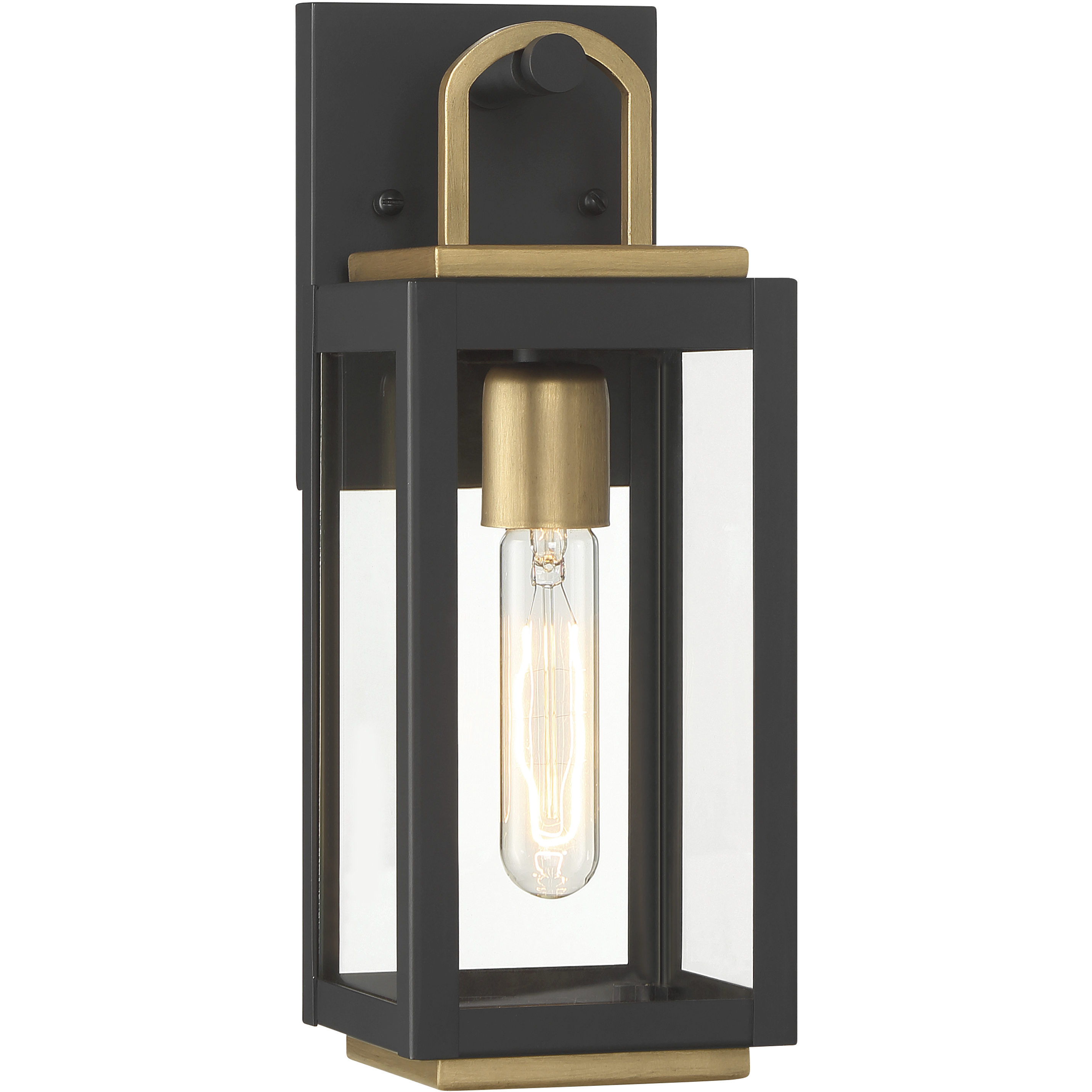 Fenmark 1 Light 13.25 inch Dark Matte Black and Legacy Brass Outdoor Wall Lantern