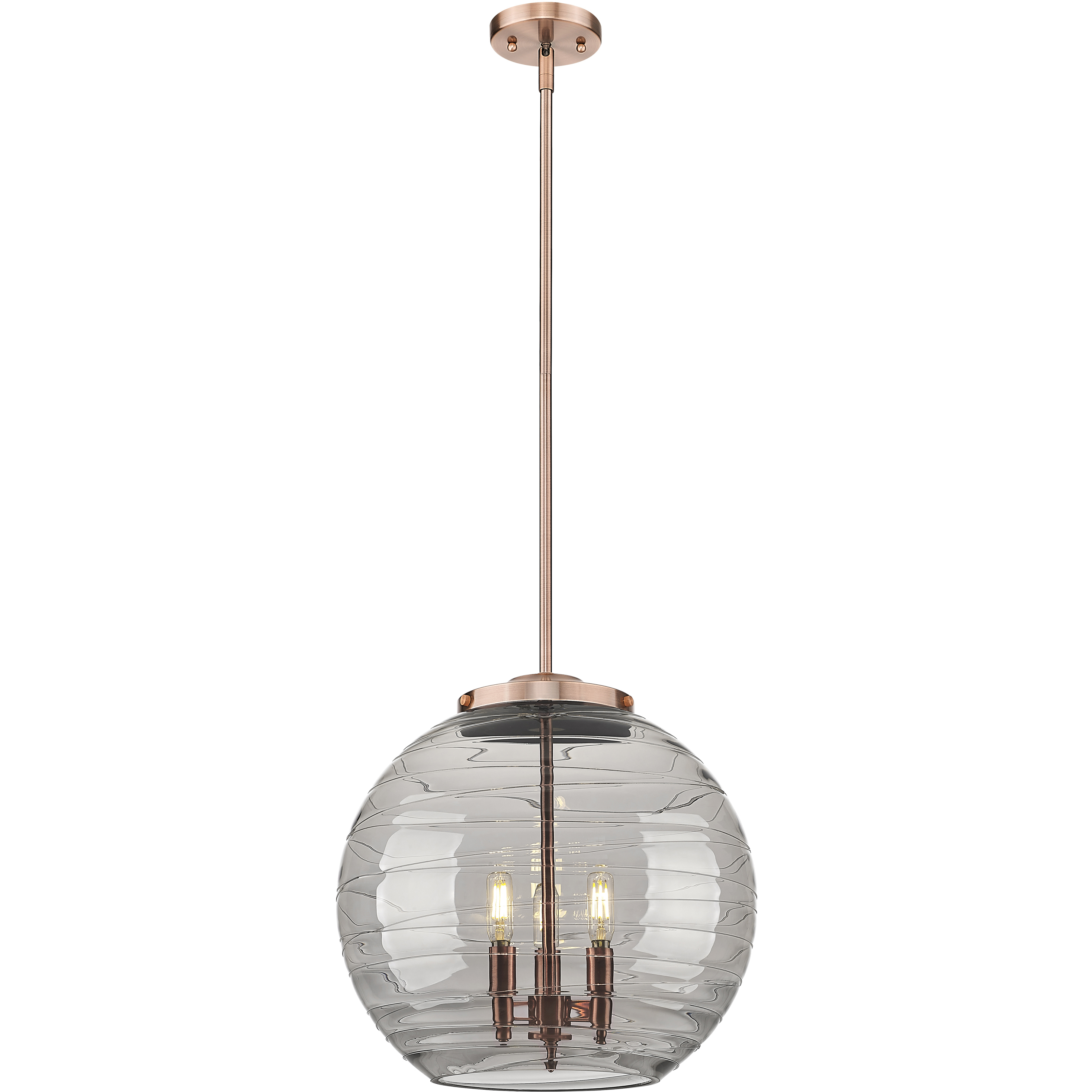 Ballston Athens Deco Swirl 3 Light 15.75 inch Antique Copper Statement Pendant Ceiling Light in Incandescent, Light Smoke Deco Swirl Glass