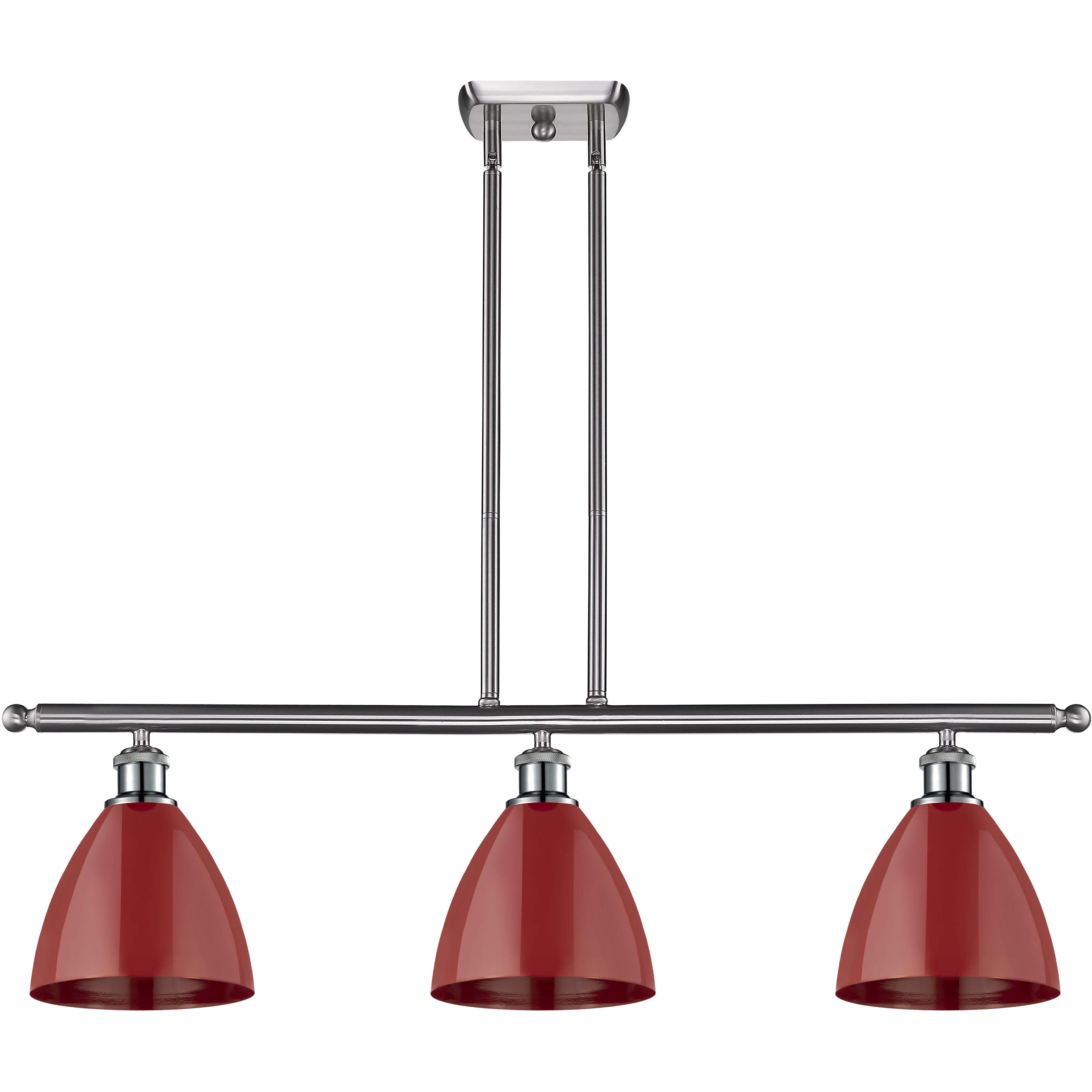Ballston Plymouth Dome 3 Light 36 inch Brushed Satin Nickel Island Light Ceiling Light in Matte Red