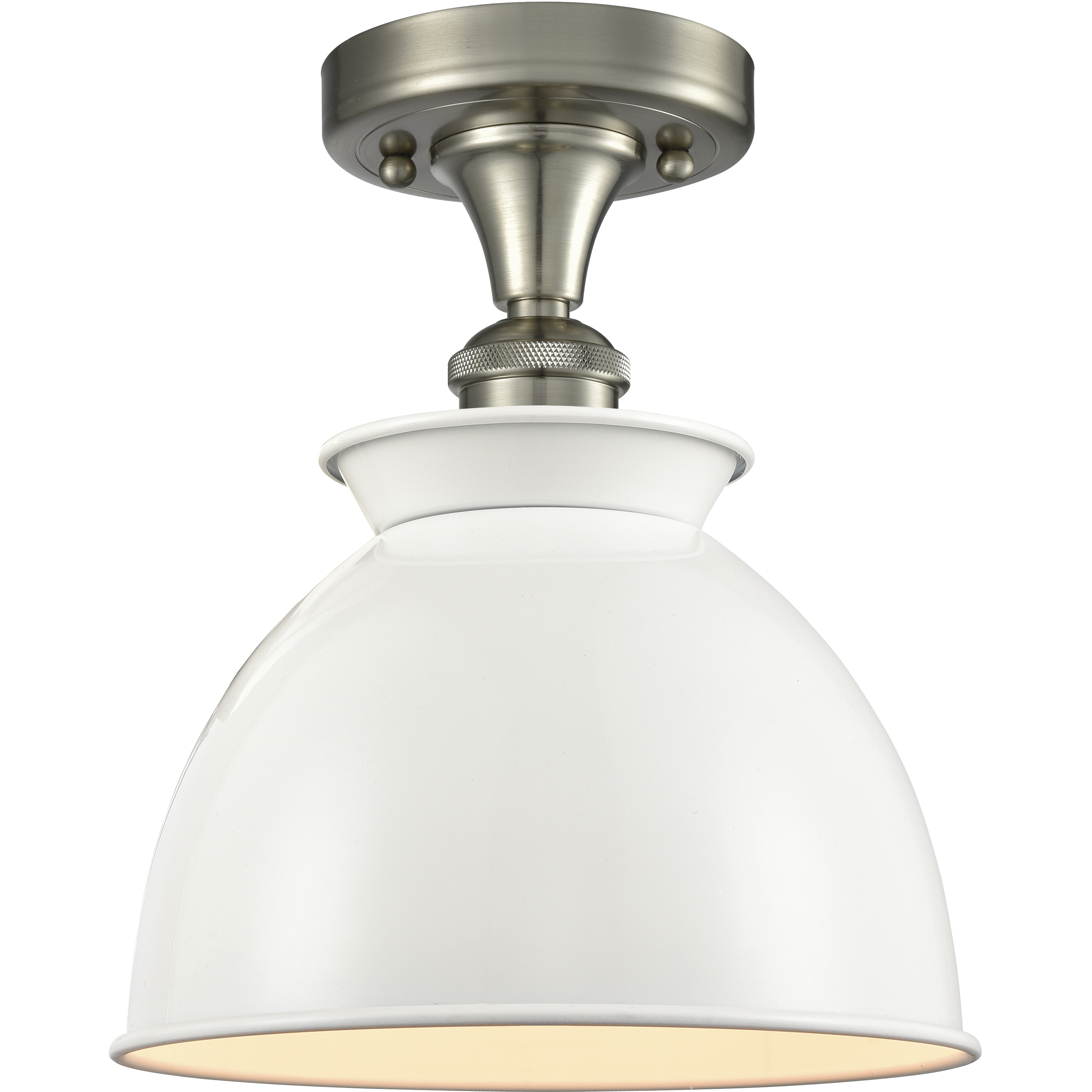 Edison Adirondack 1 Light 8.25 inch Brushed Satin Nickel Semi-Flush Mount Ceiling Light in White