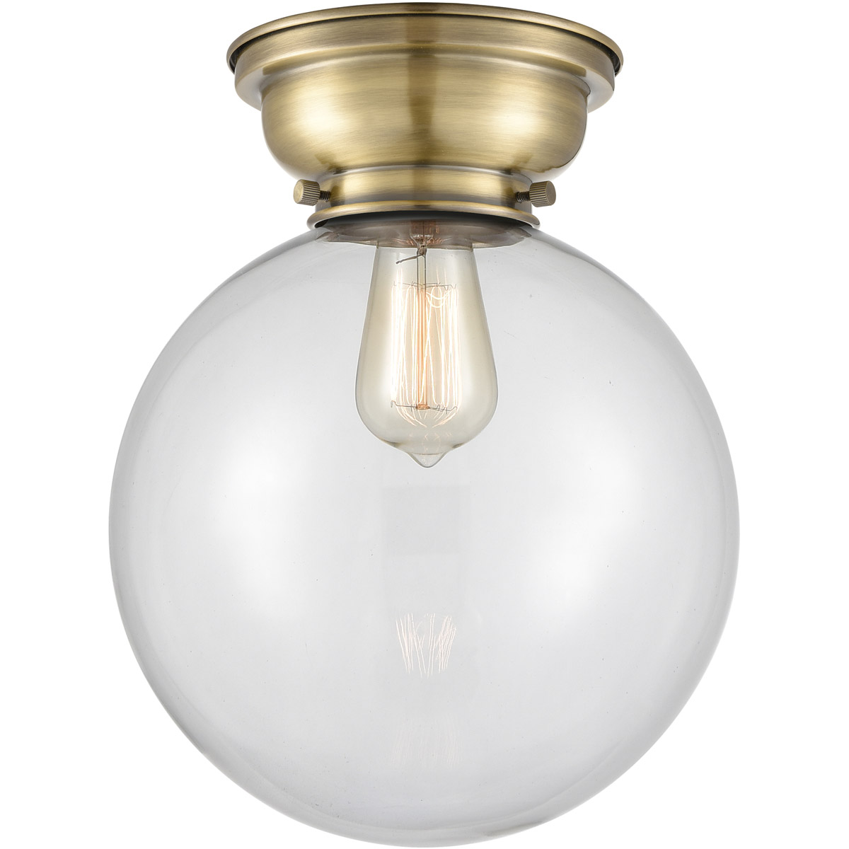 Aditi X-Large Beacon 1 Light 10 inch Antique Brass Flush Mount Ceiling Light in Incandescent, Clear Glass, Aditi