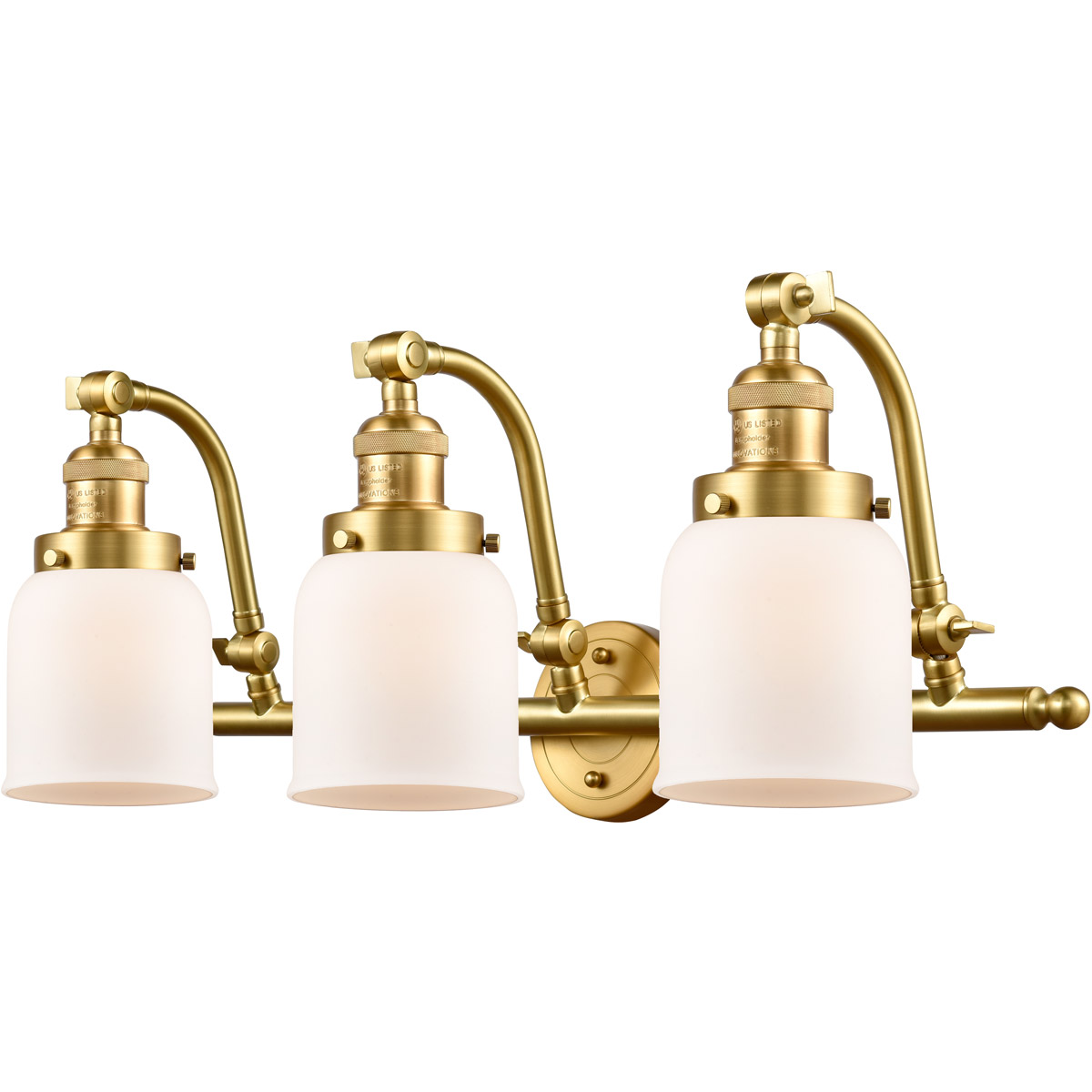 Franklin Restoration Small Bell LED 28 inch Satin Gold Bath Vanity Light Wall Light in Matte White Glass, Franklin Restoration