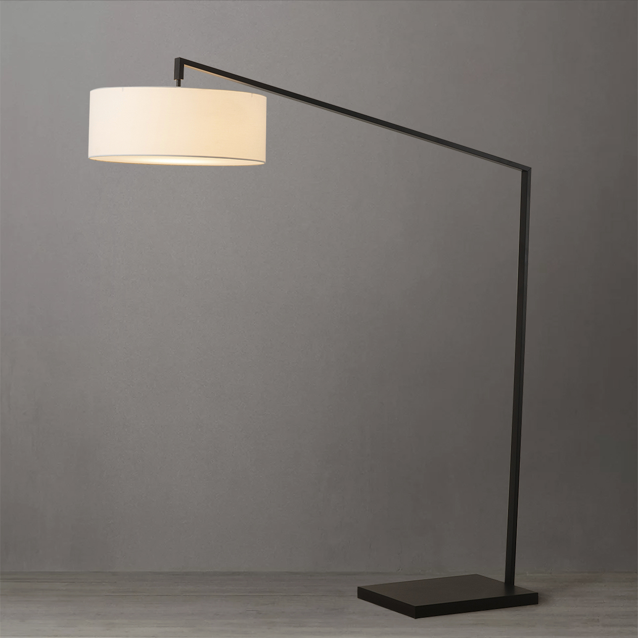Stretch 87 inch 9 watt Black Arc Floor Lamp Portable Light in White Linen