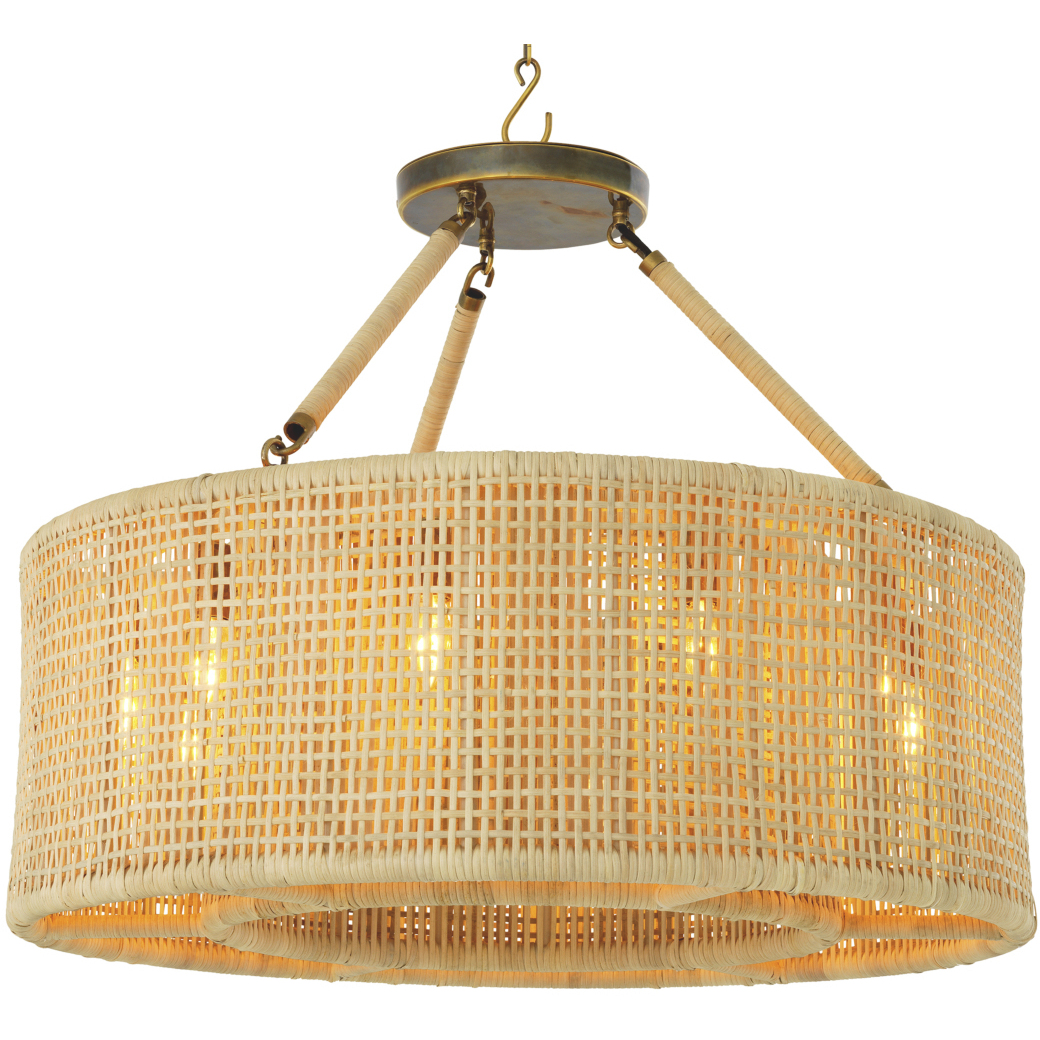 Bernardi 10 Light 31.5 inch Natural Rattan and Vintage Brass Pendant Ceiling Light