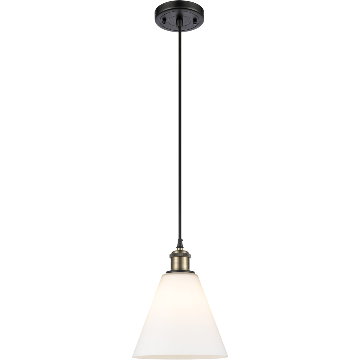 Ballston Cone 1 Light 8 inch Black Antique Brass Mini Pendant Ceiling Light in Matte White Glass, Black Textured