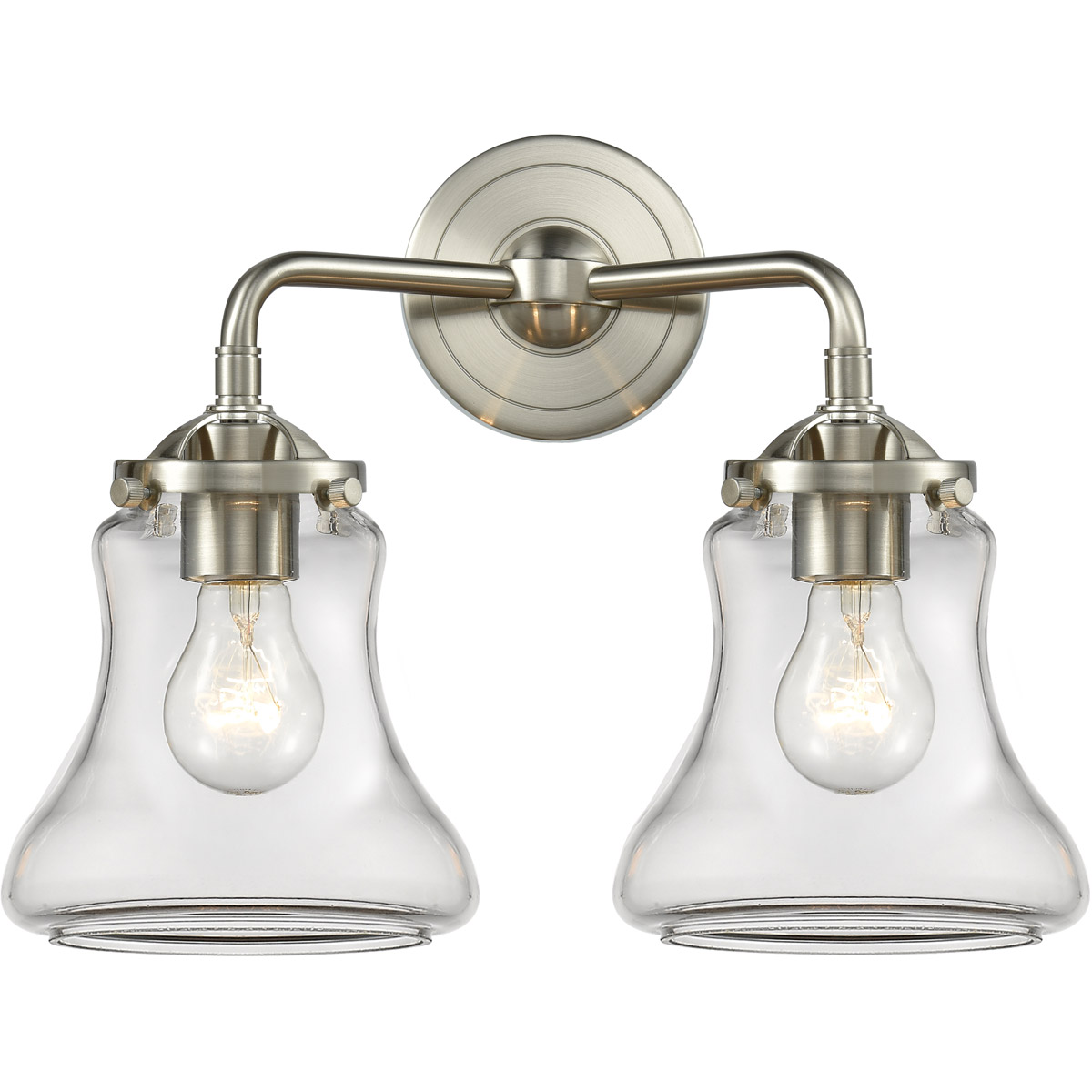 Nouveau Bellmont 2 Light 14 inch Brushed Satin Nickel Bath Vanity Light Wall Light in Clear Glass, Nouveau