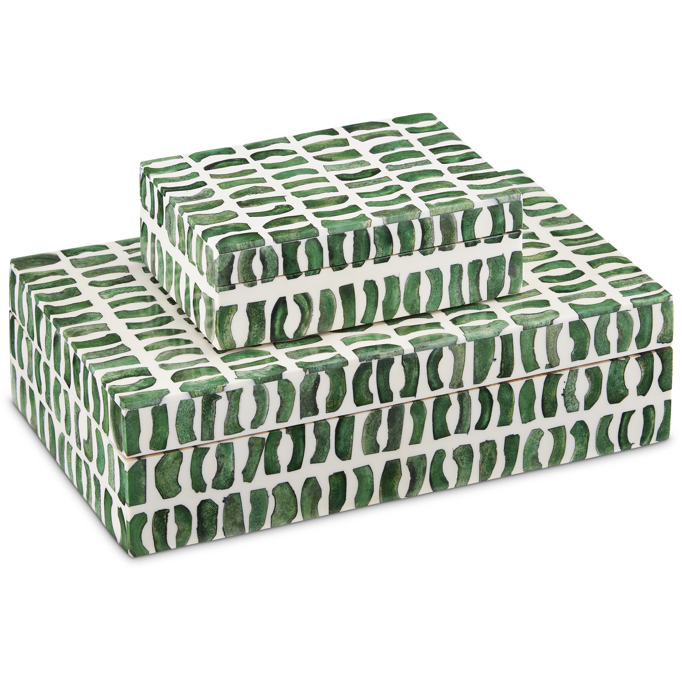 Emerald 6 inch Green and White Boxes, Set of 2