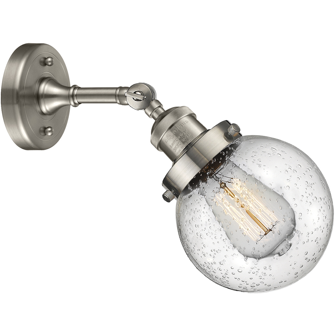Franklin Restoration Beacon 1 Light 6 inch Brushed Satin Nickel Sconce Wall Light in Seedy Glass, Franklin Restoration