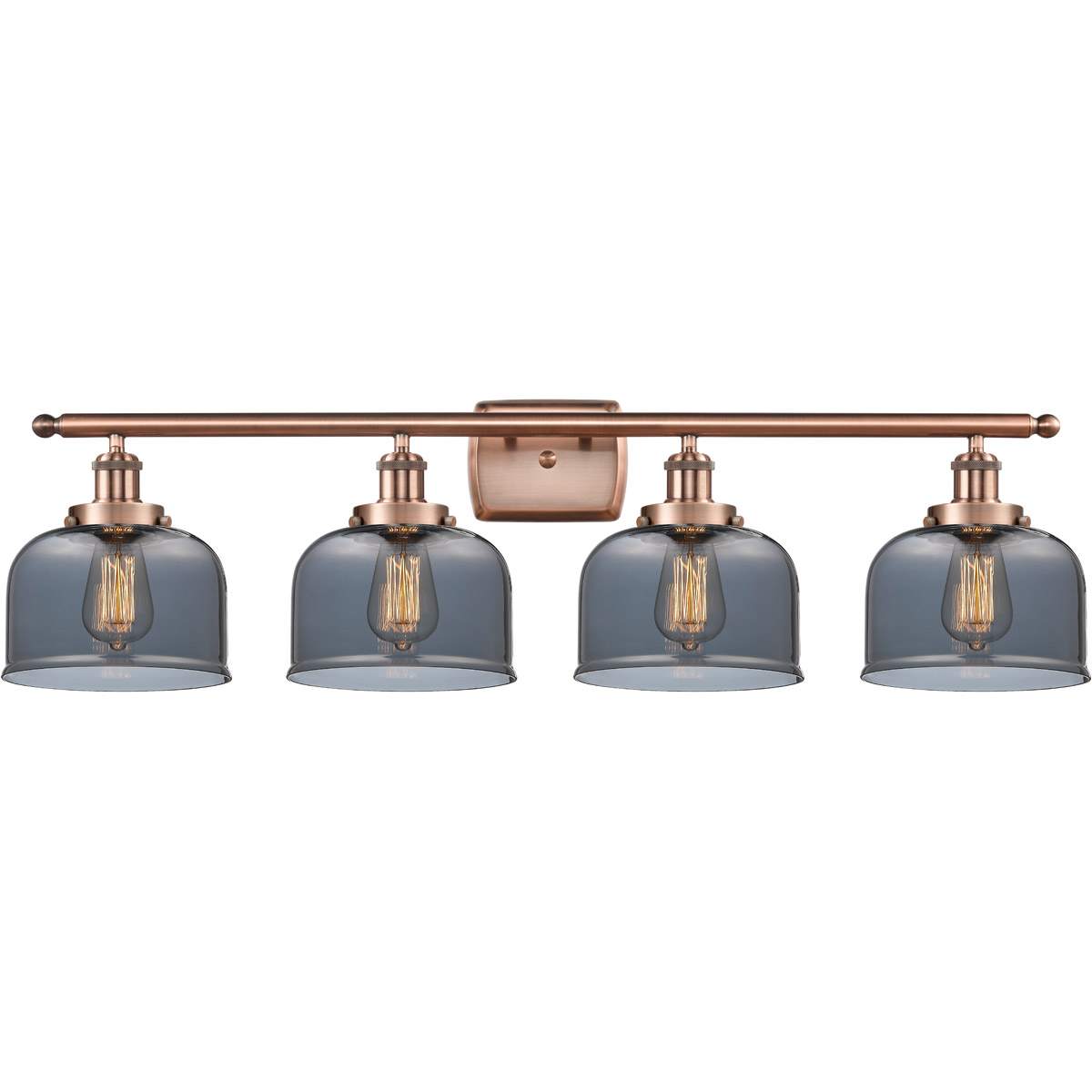 Ballston Large Bell 4 Light 36 inch Antique Copper Bath Vanity Light Wall Light in Light Smoke Glass