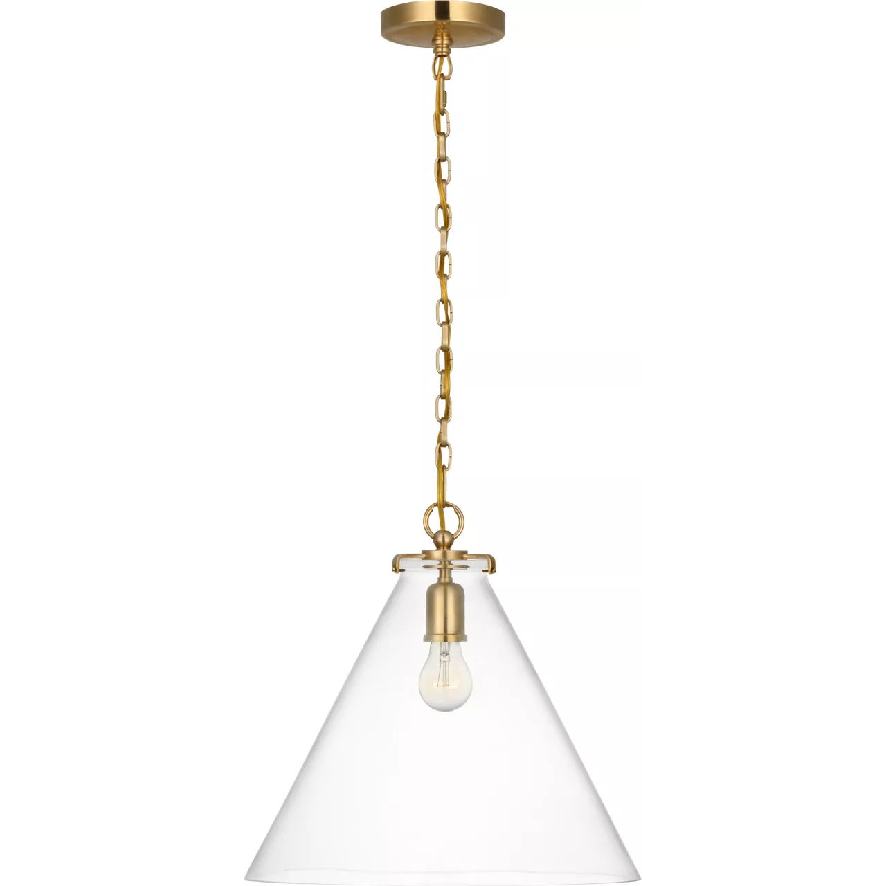 Thomas O'Brien Katie6 1 Light 15.75 inch Hand-Rubbed Antique Brass Conical Pendant Ceiling Light in Clear Glass