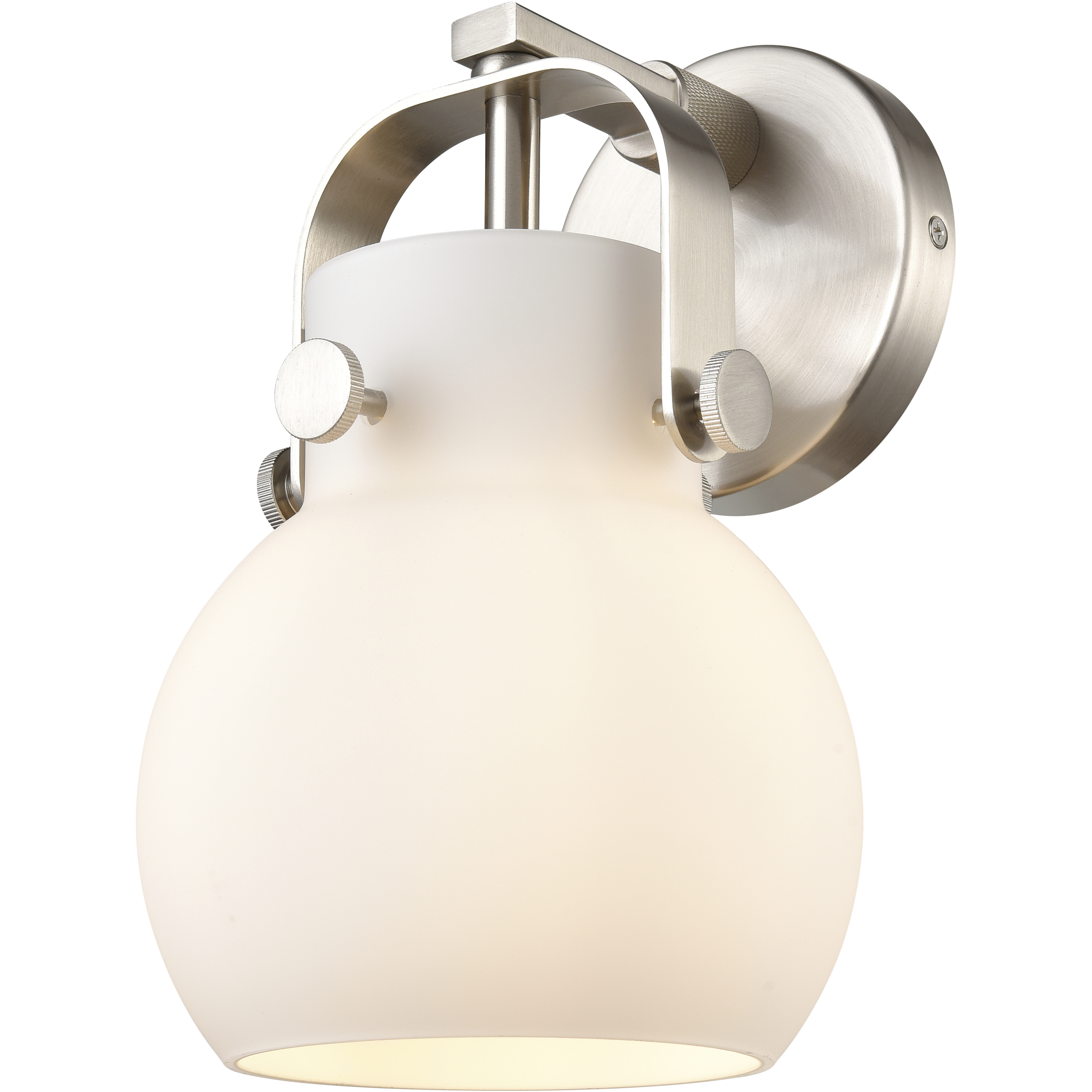 Pilaster II Sphere Sconce Wall Light in Satin Nickel, Matte White Glass