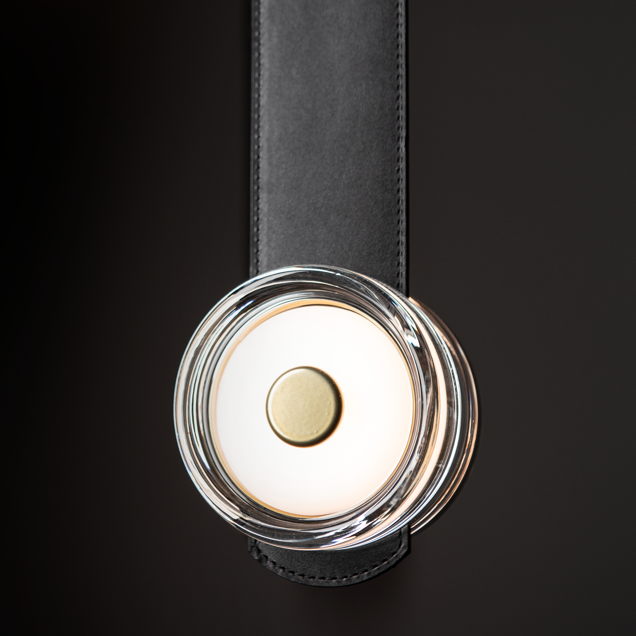 Art & Alchemy SNAPS LED 36 inch Black Floor-to-Ceiling Plug-in Lamp Ceiling Light in Chestnut Leather with Pressed Glass