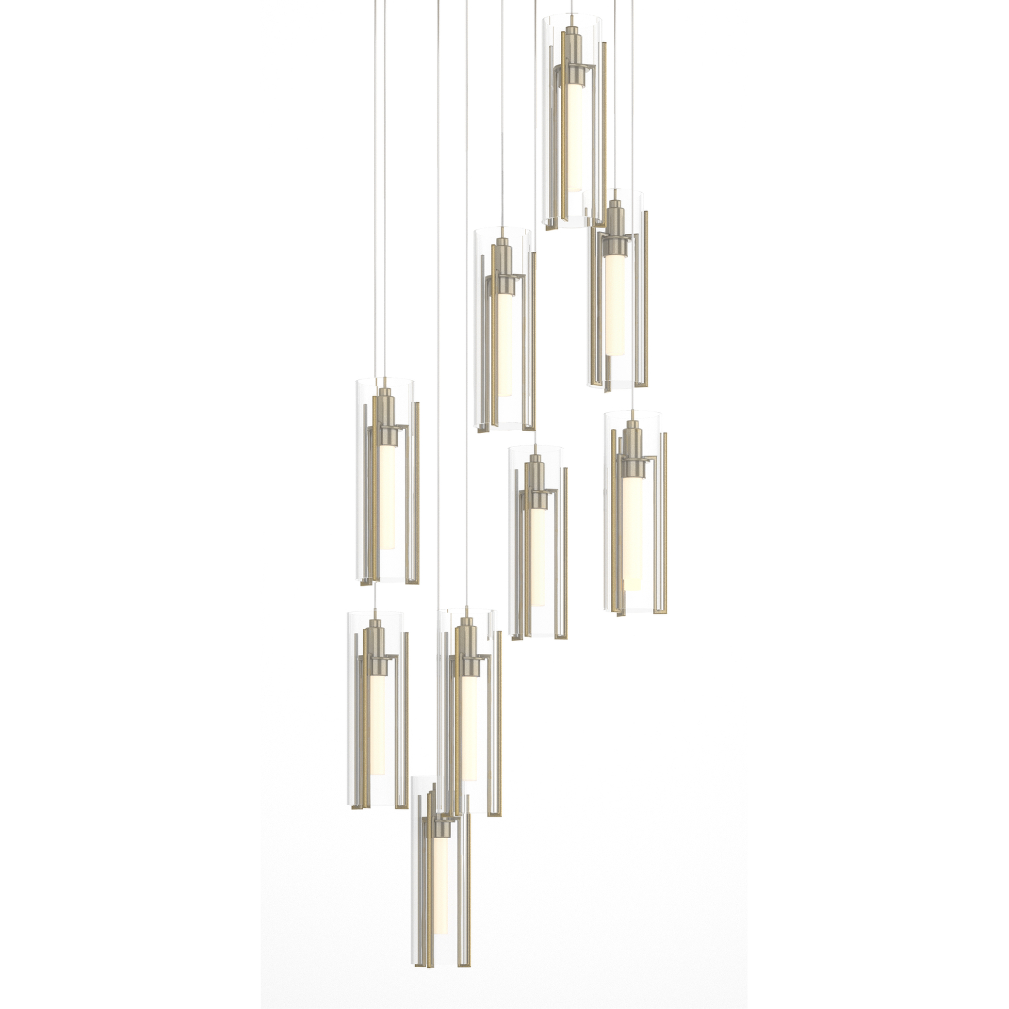 Exos Glass 9 Light 20.5 inch Modern Brass Pendant Ceiling Light in Clear, Long