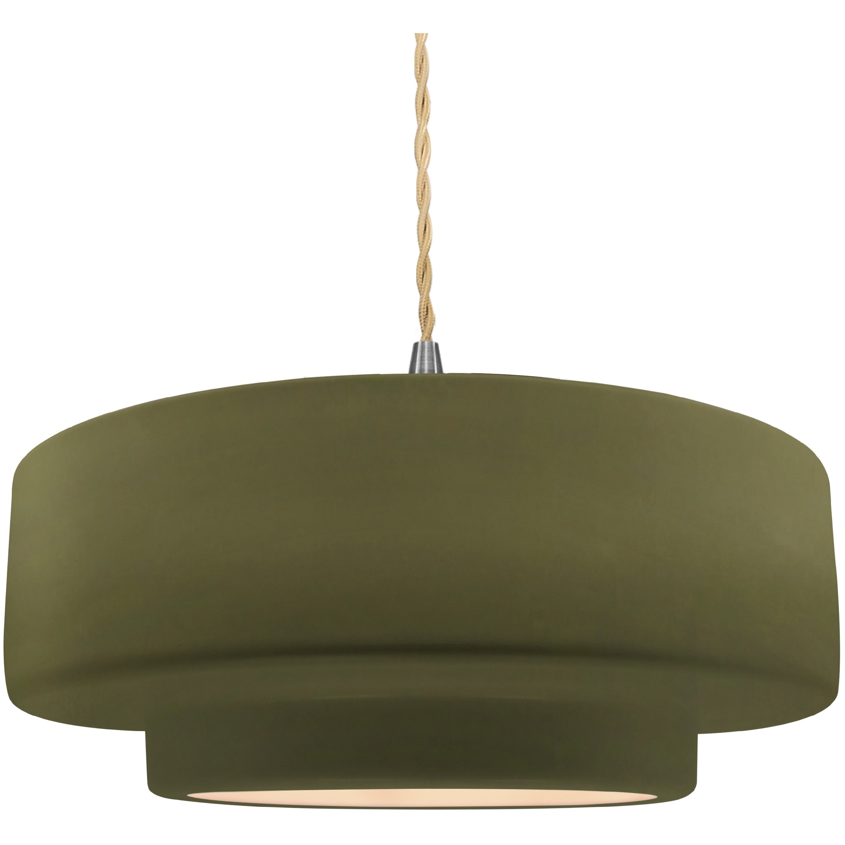 Radiance Collection - Tier Pendant Ceiling Light in Brushed Nickel, Replaceable Bulb, Beige Twist Cord, Matte Green, 16.25W x 6H, Form+Finish+Function