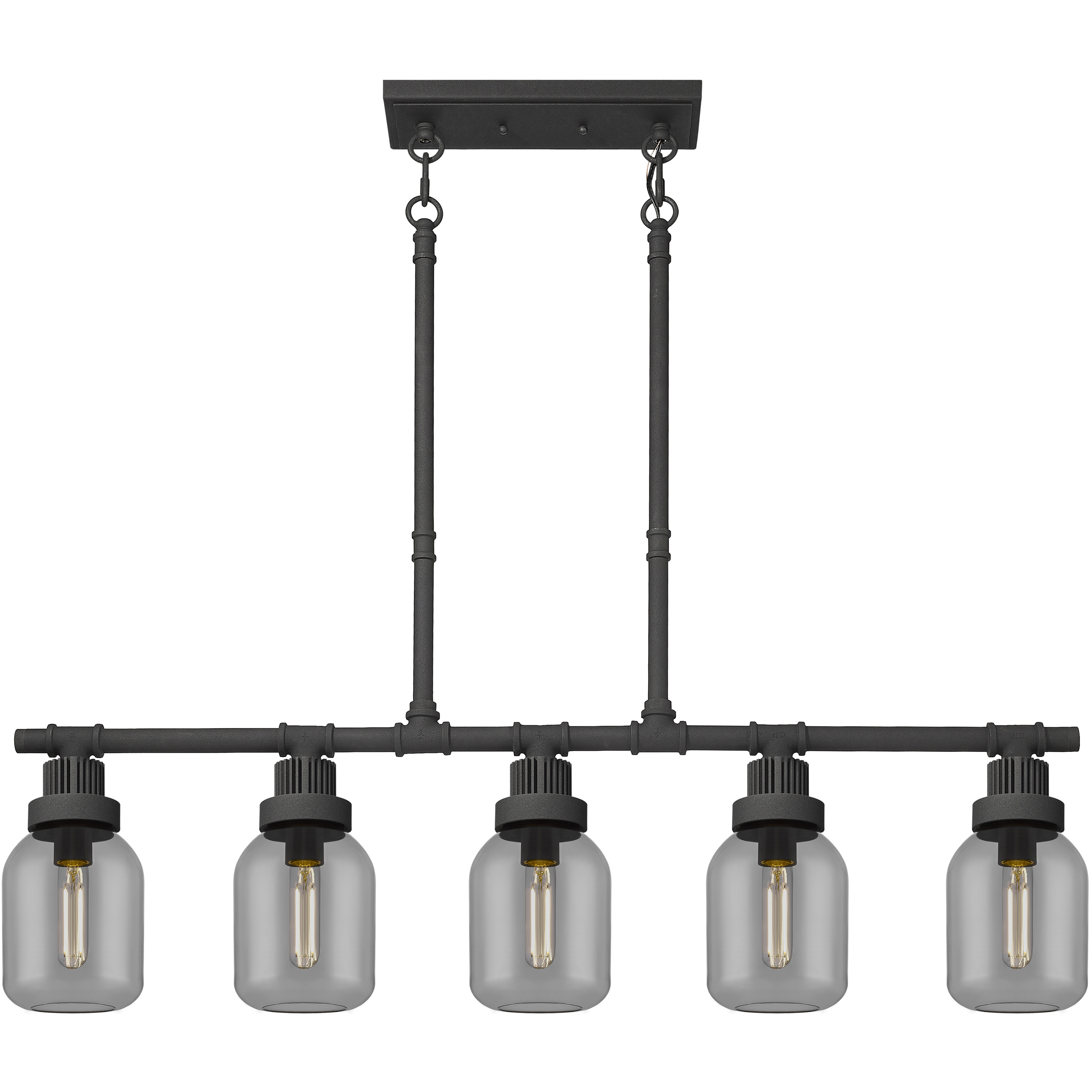 Somers 5 Light 42.88 inch Textured Black Linear Pendant Ceiling Light in Plated Smoke Glass
