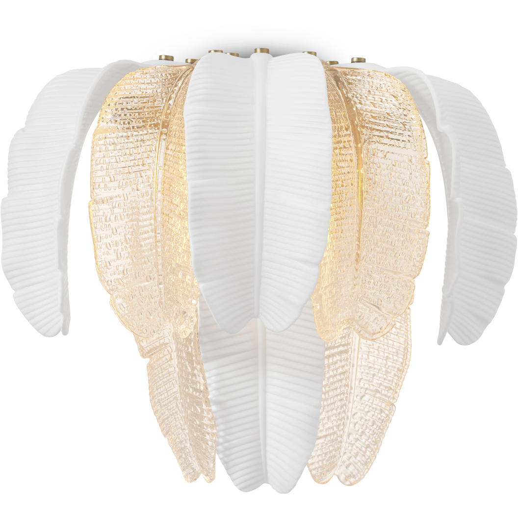 Saint 3 Light 17.72 inch Clear Textured Glass and White Ceramic Wall Lamp Wall Light