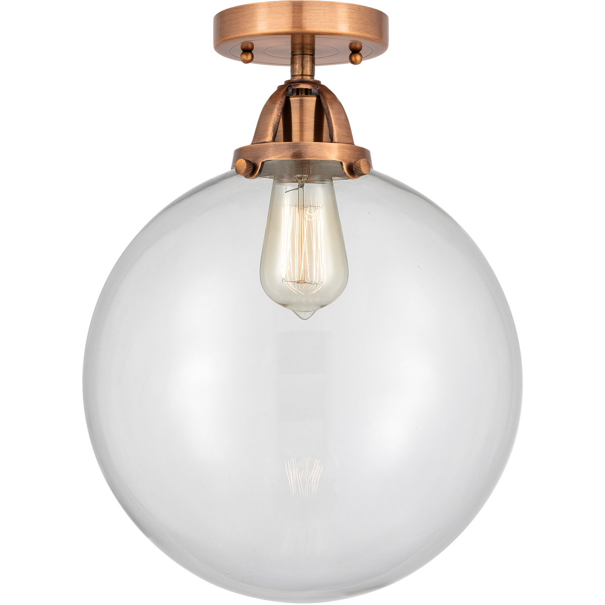 Nouveau 2 Beacon LED 12 inch Antique Copper Semi-Flush Mount Ceiling Light in Clear Glass