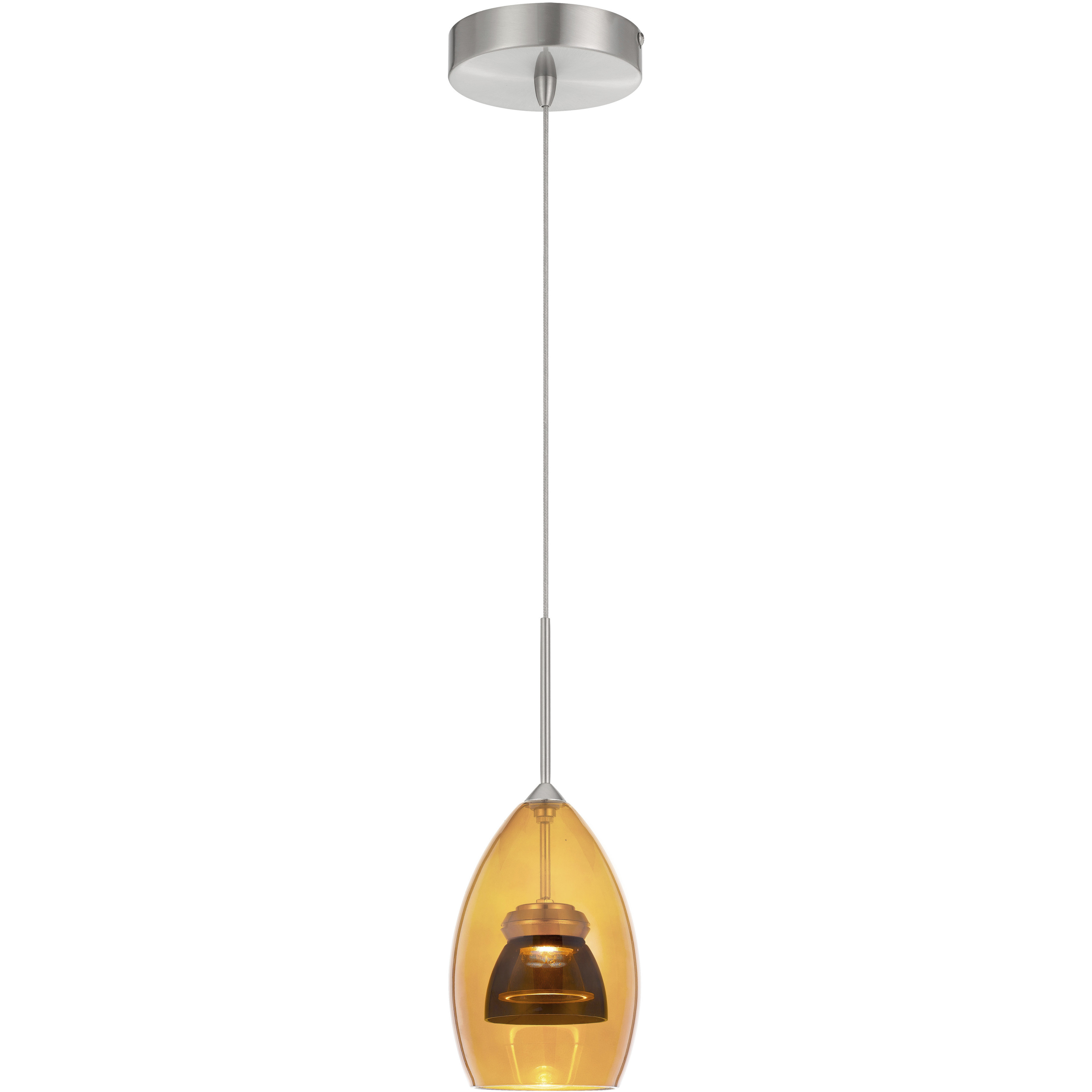 Double Glass LED 4.25 inch Amber/Smoke Mini Pendant Ceiling Light in Smoke Glass