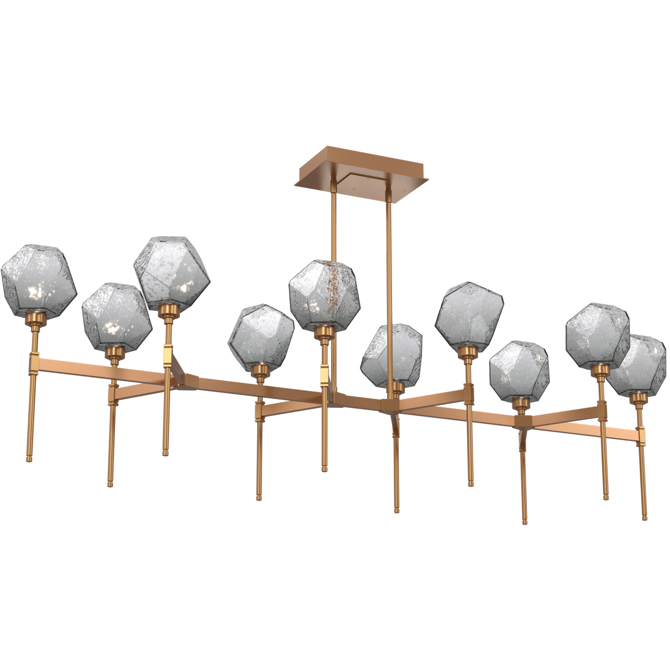 Gem LED Novel Brass Linear Pendant Ceiling Light in Smoke, 2700K LED
